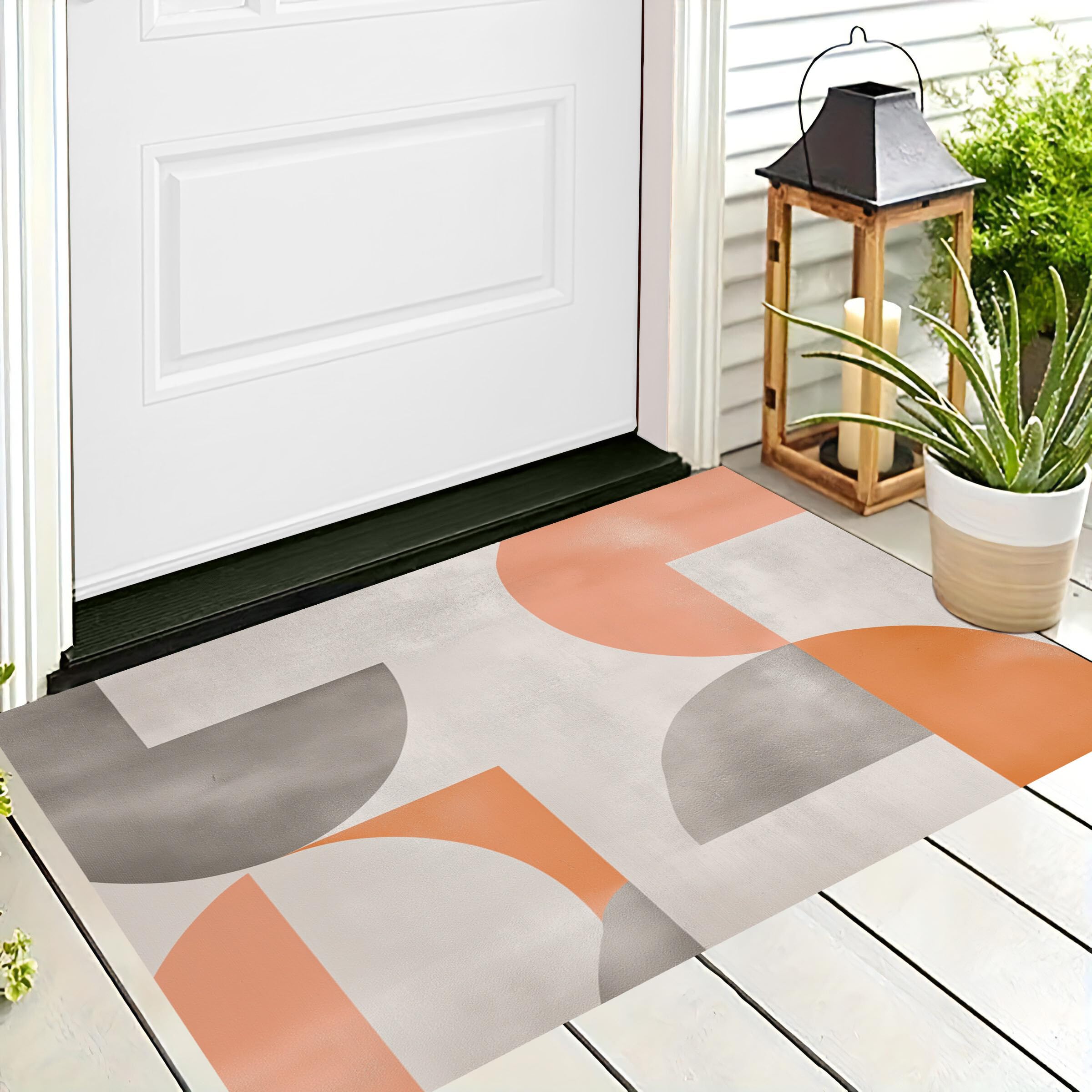 Tappetino Entrata Grigio Arancione Texture Elegante Zerbino Geometria Astratta Zerbini Di Benvenuto Per Cucina Interno Terrazzo Posteriori Esterno Porte Anteriori La Casa,80X120Cm