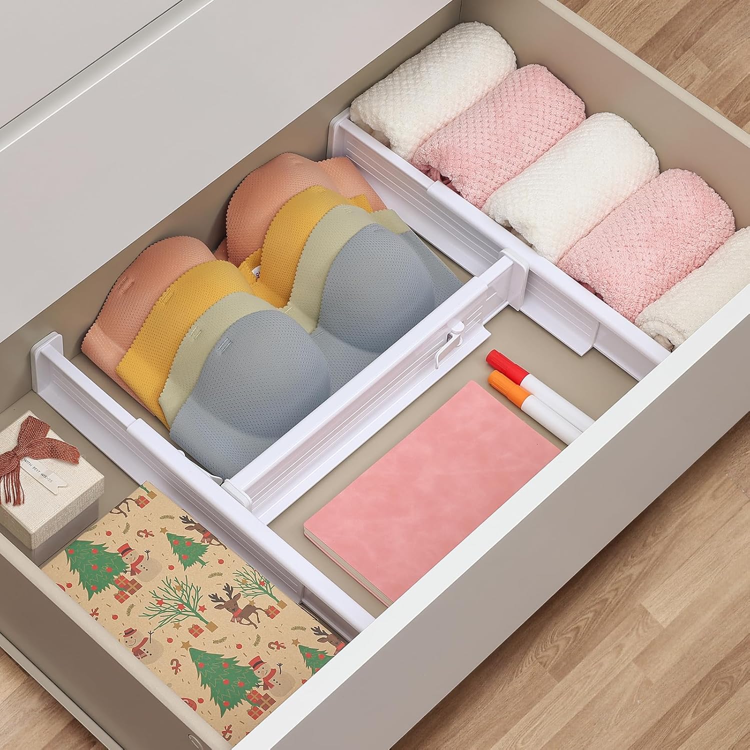 Drawer Dividers for Clothes - 8 Pack Adjustable Dresser Drawer Divider 2.48" High, 12.8-22.05" Tall Drawer Dividers Organizer for Dresser Bedroom Bathroom Kitchen Office Drawer（White）