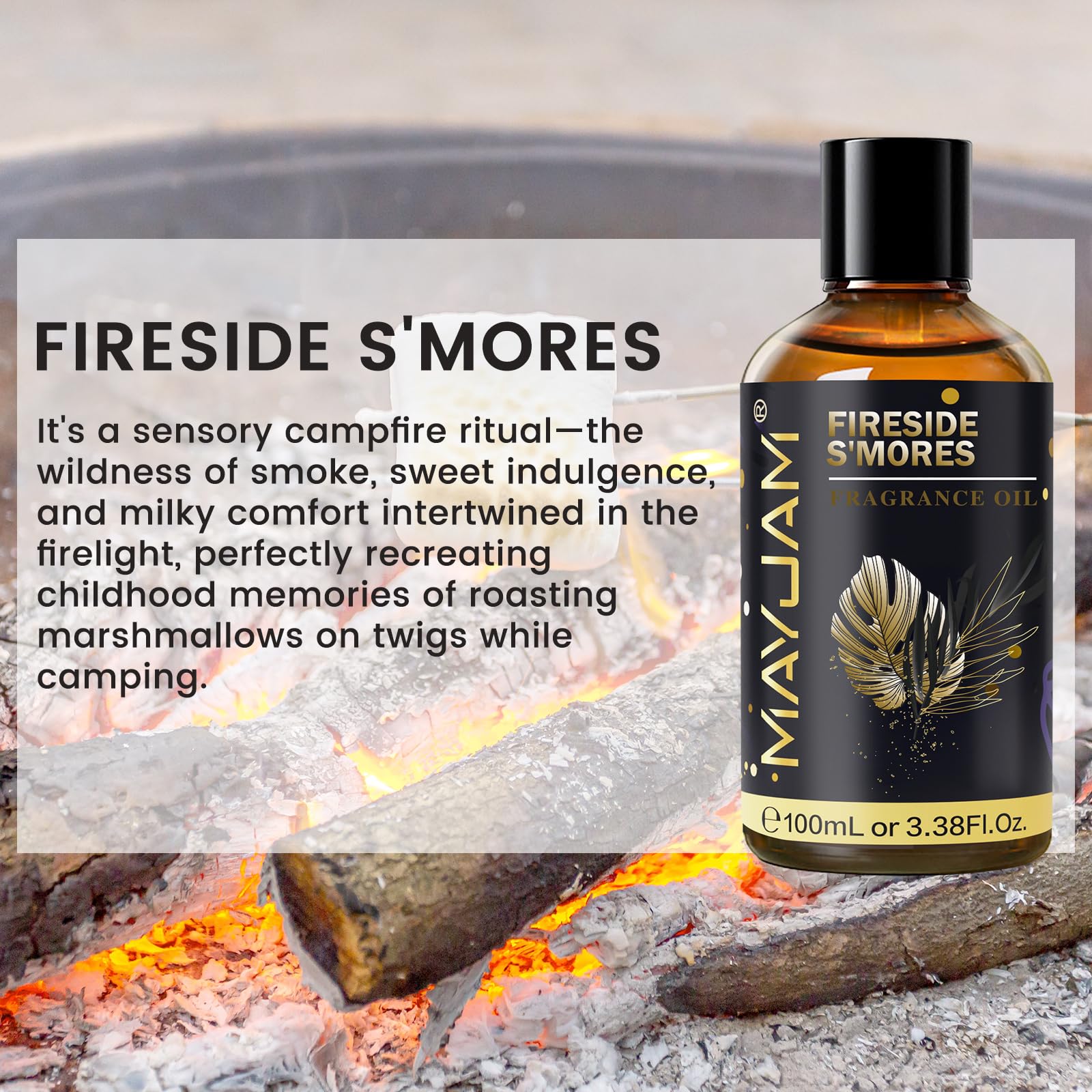 MAYJAM Aceite de S'mores Junto A La Chimenea 100ml, Aceite De Fragancia De S'mores Junto A La Chimenea para Difusor de Aceites Esenciales, Aromaterapia, DIY — view 3