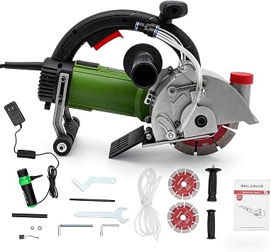 1800W Electric Wall Chaser Concrete Cutter, Brick Cutter Granite Notcher Molding Slotting Machine Concrete Groove Cutting Machine with 2PCs Saw Blades for Brick Granite Marble Concrete