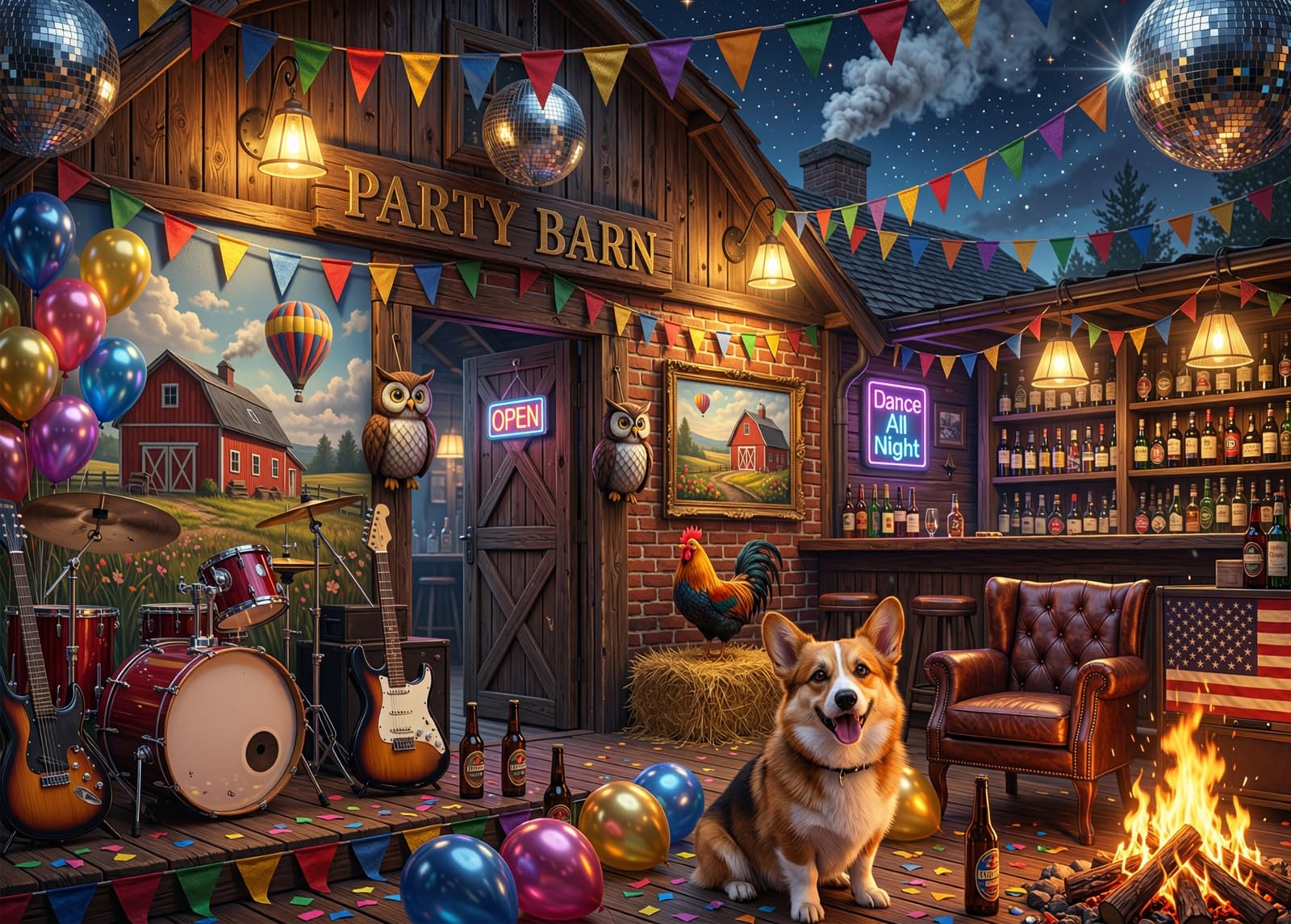 Bullglesup Puzzles for Adults 1000 Pieces, Party Barn Nights Jigsaw with Poster Letter on Back, Unique Pieces Fit Well No Dust (27.5"x19.6") โ image 1