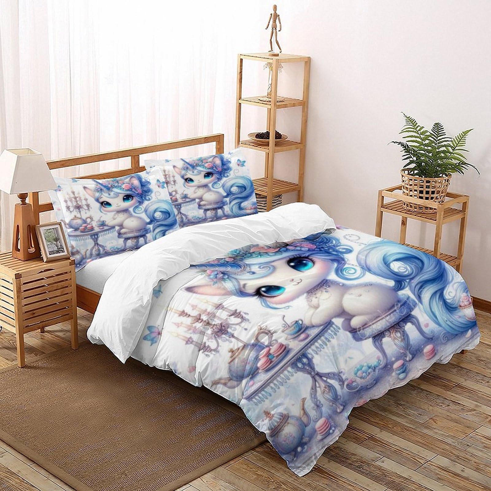 Niña Unicornio Juego De Ropa De Cama 3D Animales encantadores para Niñas,Niños Dormitorio De Microfibra Fundas De Cremallera con Funda De Almohada Super King（260x220cm）
