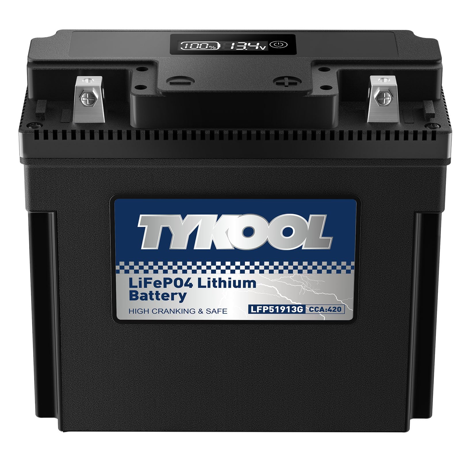 TYKOOL LFP51913G Lithium Motorcycle Battery, Replaces 51913 YT19BL-BS 51814, 420CCA 7Ah, Fits for BMW R1100GS R1100RT R850R K75RT K1200RS Moto Guzzi California 1100, IP66, LCD Monitor [- +]