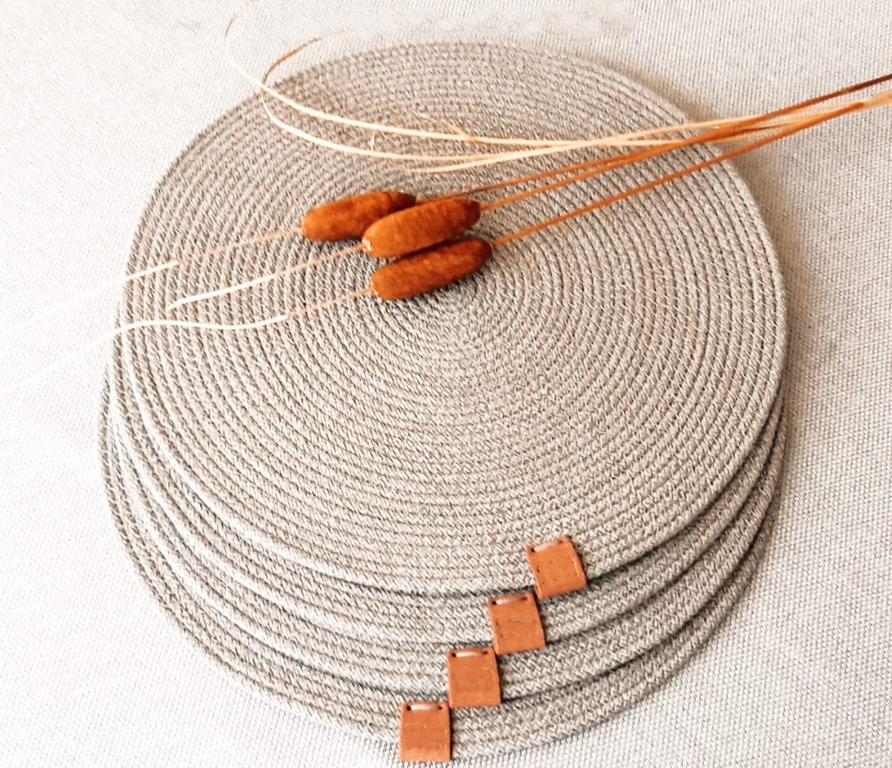 SEALION Round Braided Placemats Set of 2 for Dining Table, Circle Woven Table Mats Jute Rope Water Absorber Heat Resistant Non Slip Wipeable Place Mats for Round Kitchen Table 35 inch Beige (2)