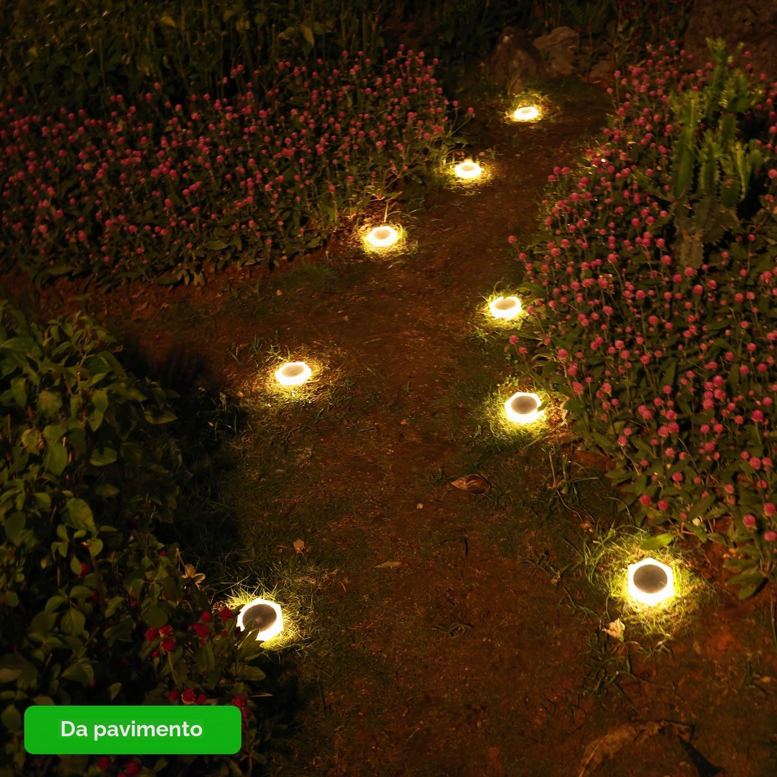 YiLaie Segnapasso 20 Leds Esterno Solare, 10cm Luci Esagonali da Giardino con Adesivo Luce 360°, Faretti Solari a Pavimento IP68 Calpestabili per Viale, Camminamento, Scale, Bianco Caldo (6 Pezzi)