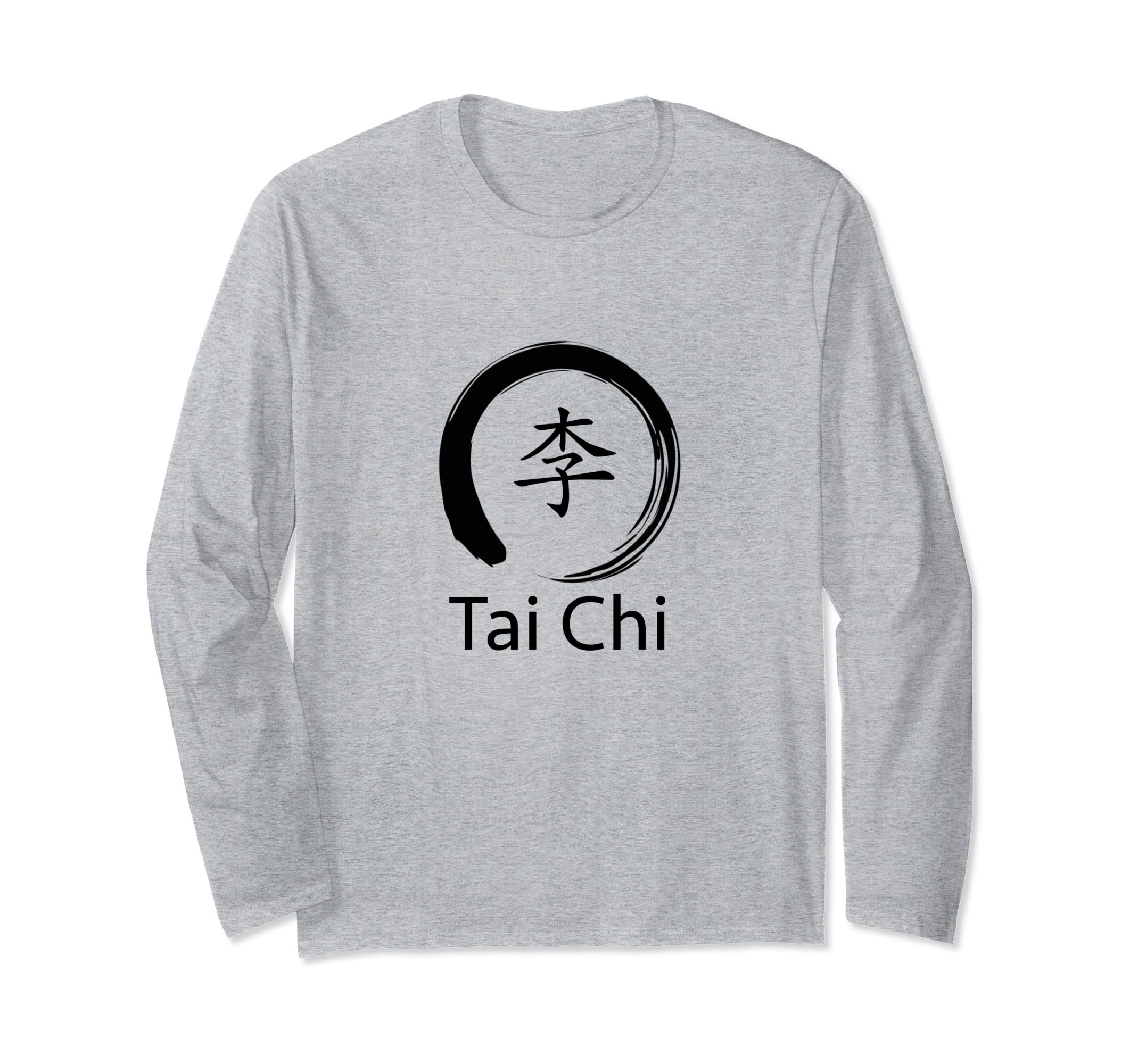 Tai Chi Beginner / Classic Tai Chi Calligraphy Qi Kanji Idea Long Sleeve T-Shirt, Grey