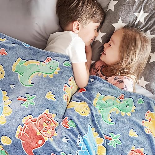 Miniatura 2 de Bonita manta infantil que brilla en la oscuridad con diseño de dinosaurio para niños, para cama, sofá, sofá, manta suave y cálida, regalo de