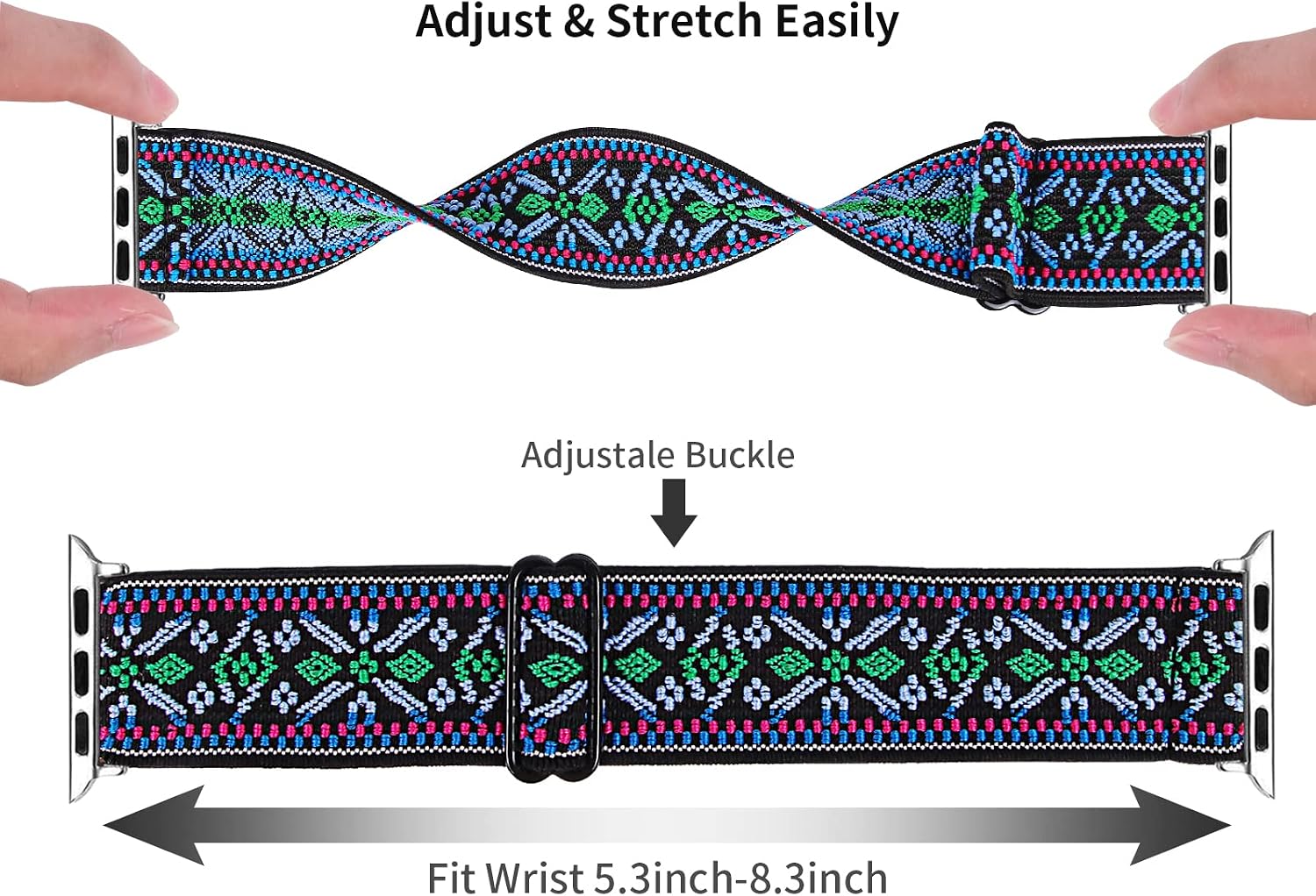 Mnzcoa Elastic Nylon Adjustable Bands Compatible with Apple Watch 38mm 40mm 41mm 42mm 44mm 45mm, Bracelet Braided Stretches Sport Women for iWatch SE Series 8/7/6/5/4/3/2/1
