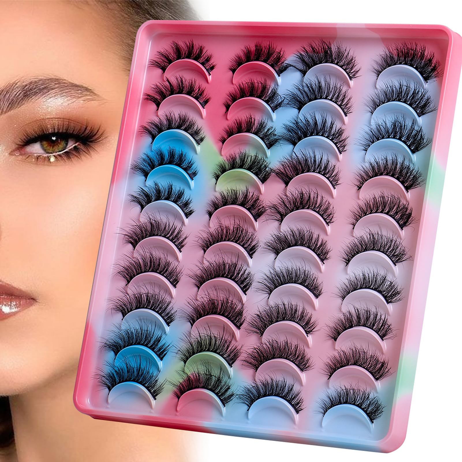 DCHKMink Fluffy Fake Eyelashes 20 Pairs Lashes 15mm-19mm Long Dramatic False Eyelashes Stereoscopic Imitation Lashes Wispy Handmade Puffed Thick and Messy Eyelashes Lashes Pack
