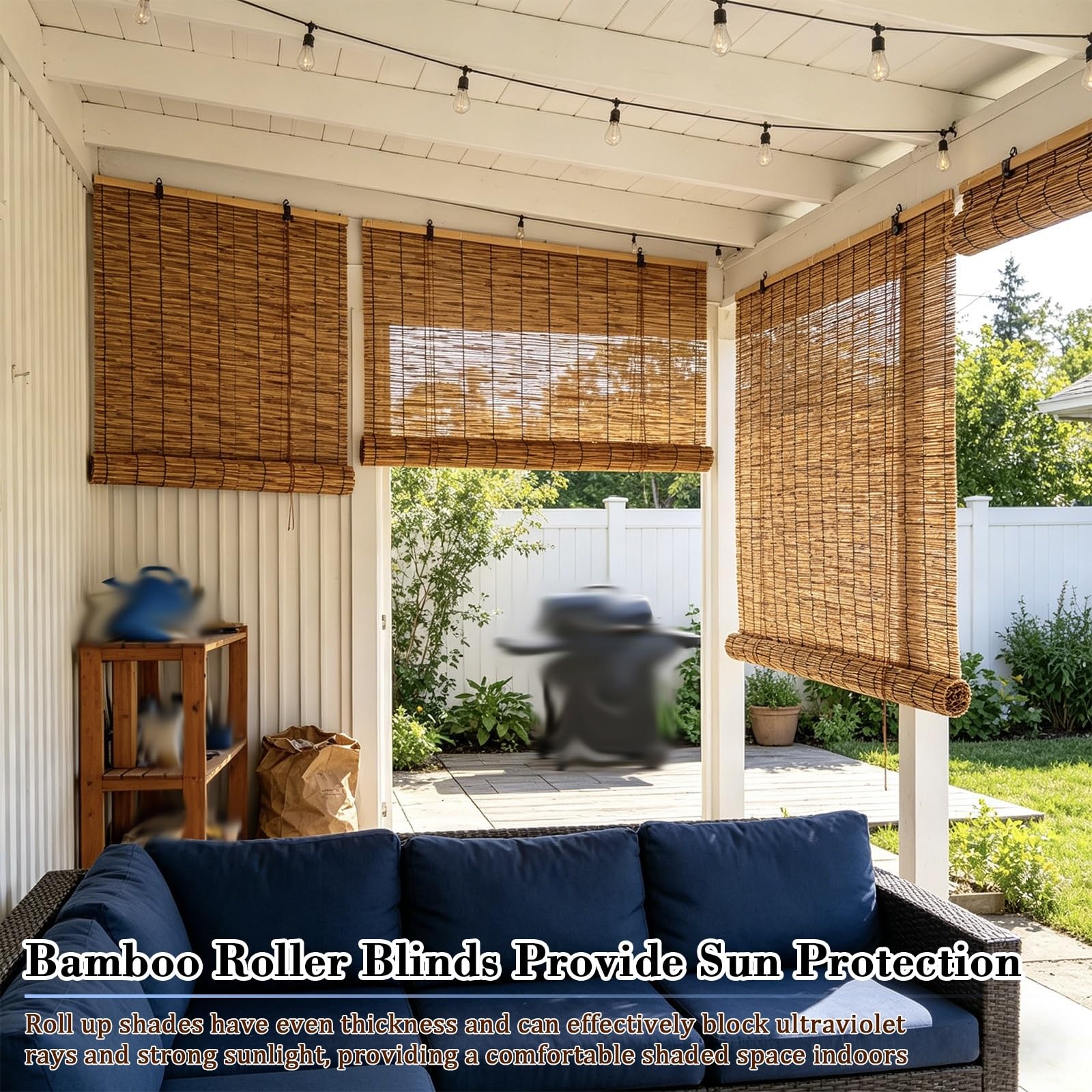 Stores Enrouleurs en Bambou Occultant pour Tonnelle Terrasse, Store Bateau Respirant et Imperméable, avec Levage Occultant Volets Roulants 30, 90, 120, 150cm Largeurs(L90xH140cm)
