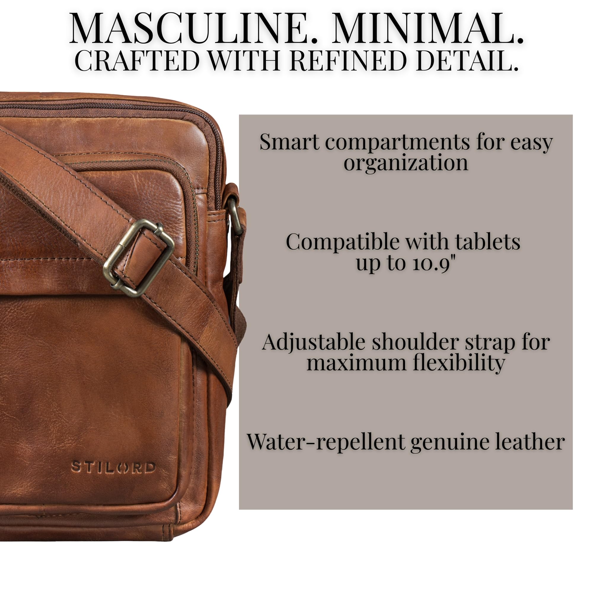 STILORD "Ivano Bolso Pequeño Cuero Para Hombre Bandolera Crossbody Bolsos De Mensajero Compacto Para Tablet De 10,9 Pulgadas Piel Auténtica Color:maraska - marrón