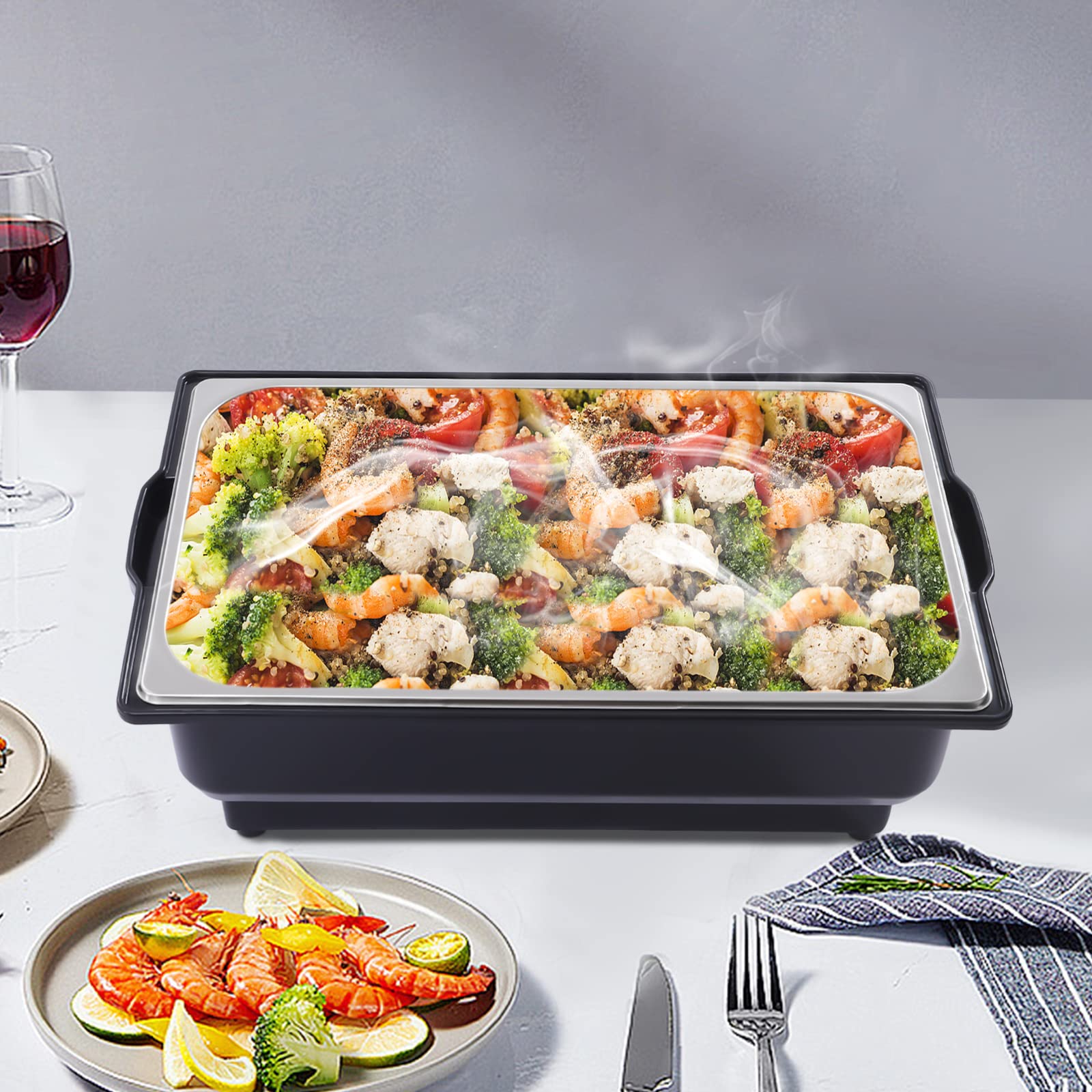 Bacocoo Electric Chafing Dish 9 Quart Buffet Warmer, Commercial Food Warmer with Adjustable Thermostat (65-85°C), Stainless Steel Tray & ABS Base for Catering, Restaurants, Hotels.