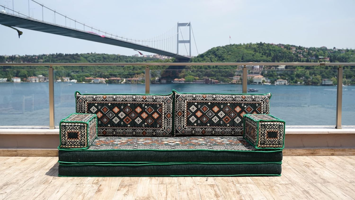 Green Single Futon Sofa Bed, Corner Floor Couch, Sectional Sofas, Yoga Sofa Sets, Handmade