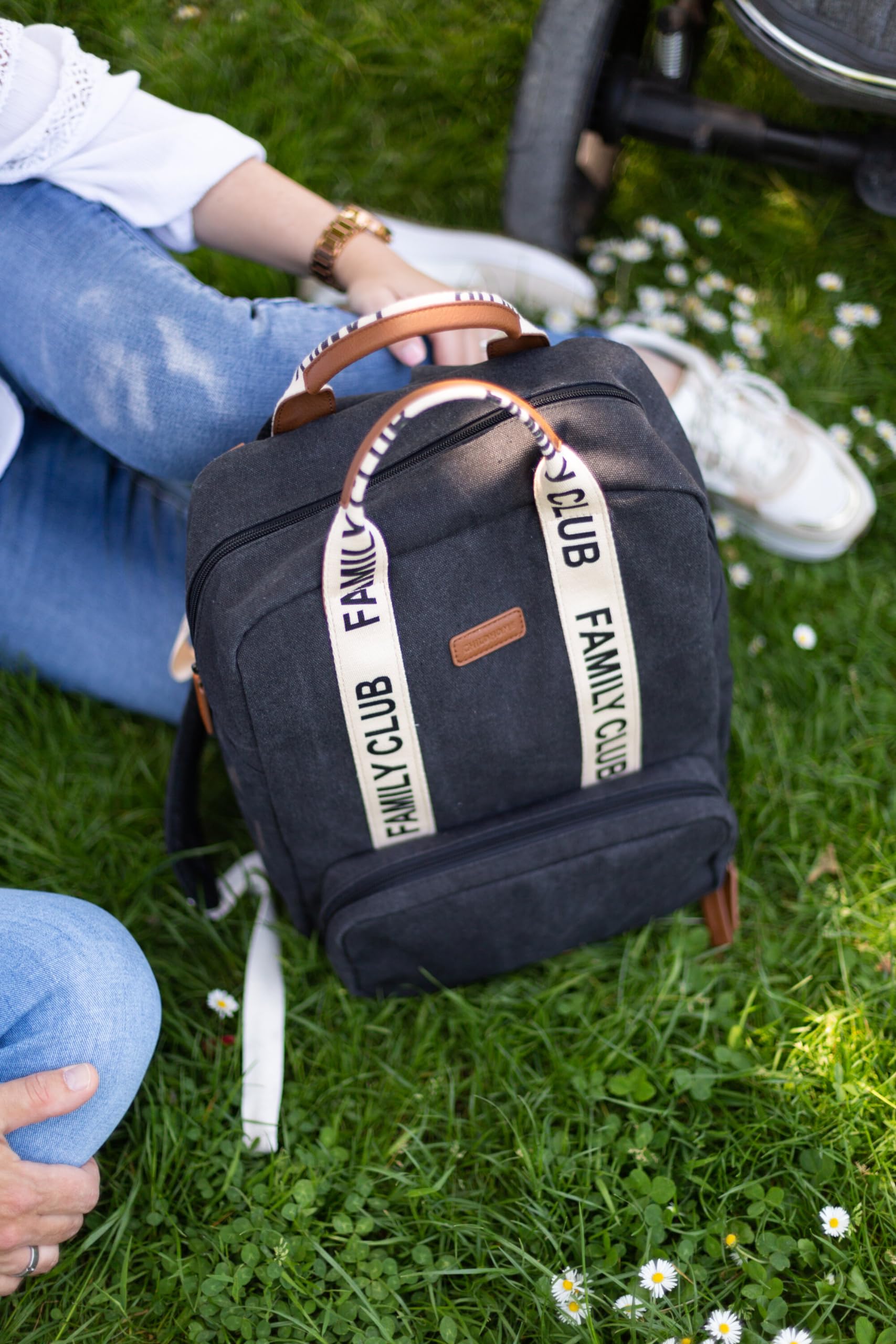 CHILDHOME, Plecak Family Bag Club, duża pojemność, wielofunkcyjny, mata do przewijania w zestawie, 11 przegródek, izolowane kieszenie, walizka na kółkach, wieszak na wózek, 20,5 l, czarny
