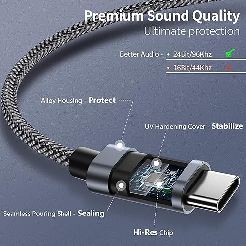 Miniatura 5 de Cable auxiliar USB-C a cable de audio de 0.138 pulgadas para Moto G Stylus 5G  Adaptador auxiliar estéreo de coche, cable de altavoz, cable trenzado