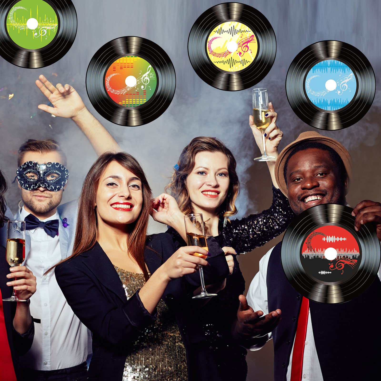 Decorazione da Parete Dischi Vinile 8 Pezzi Rock'N'Roll Anni '50 Nero