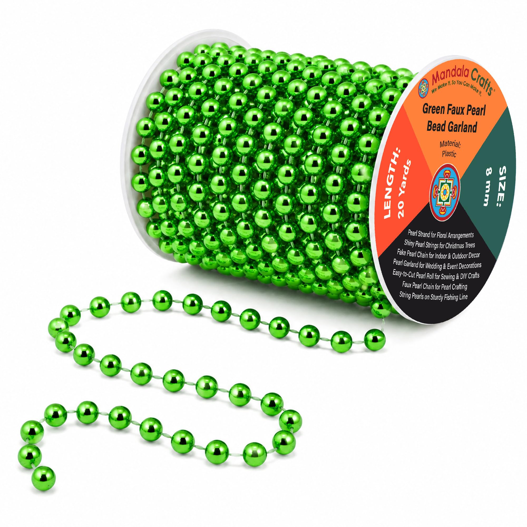 Amazon.com: Mandala Crafts Faux 8mm Green Pearl Bead Garland