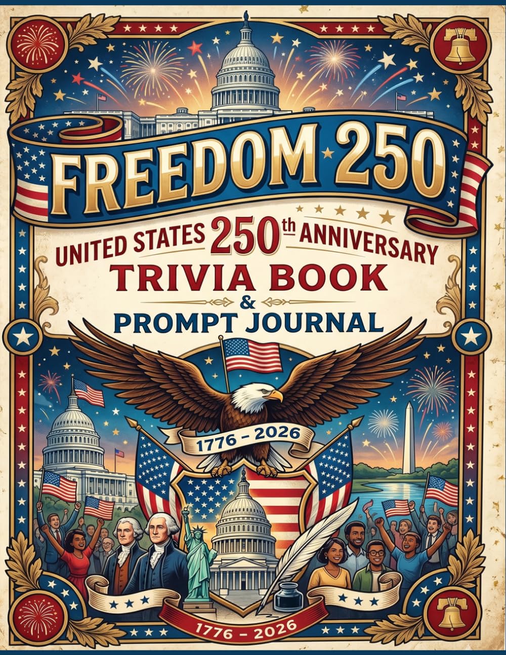 Freedom 250: United states 250th Anniversary trivia Book & Prompt Journal
