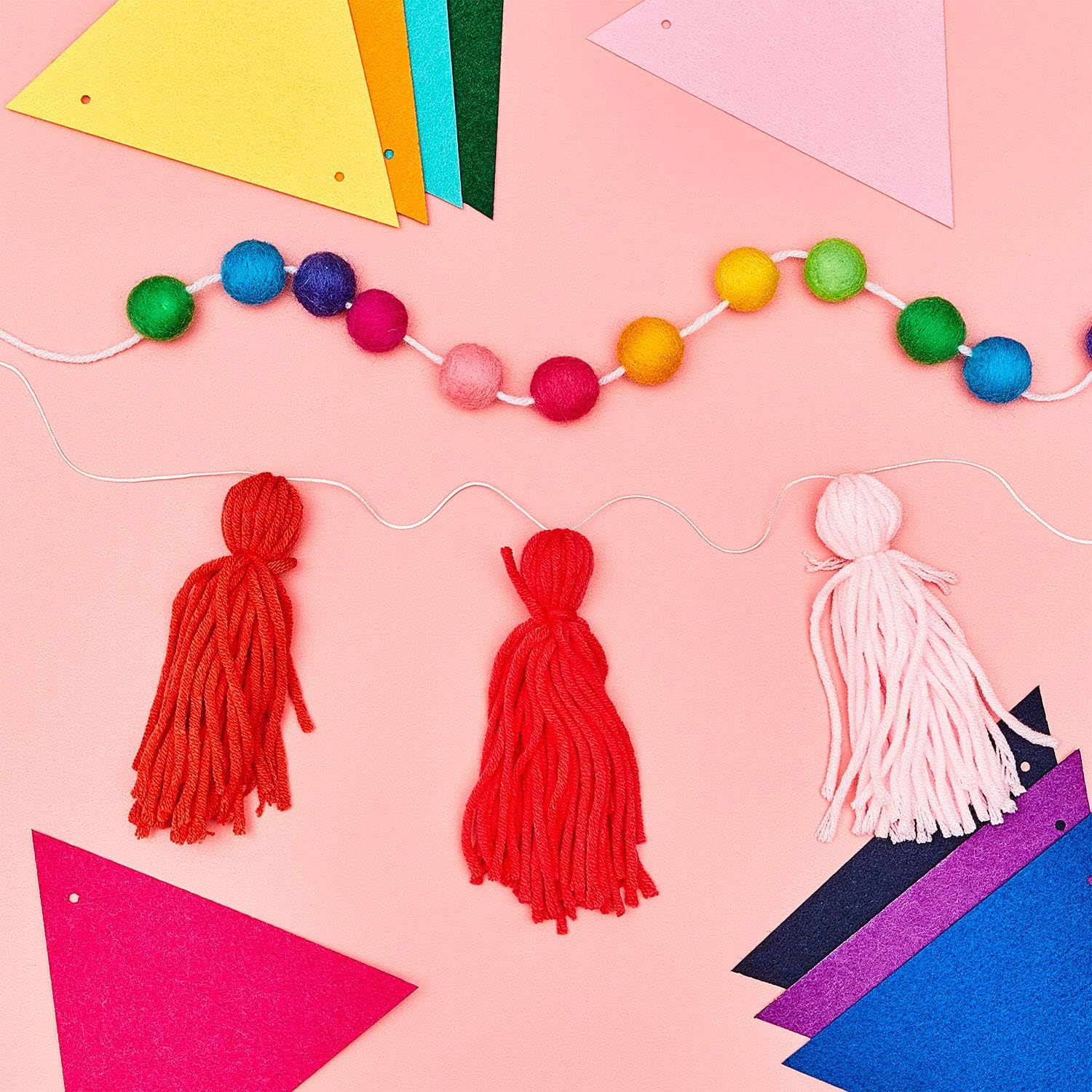5 Pieces Colorful Rainbow Garland Banner Rainbow Pom Pom Tassel Garland Felt Balls Pennant Triangle Flags Hanging Banners for Mantel Classroom Wall Nursery Birthday Party Decoration