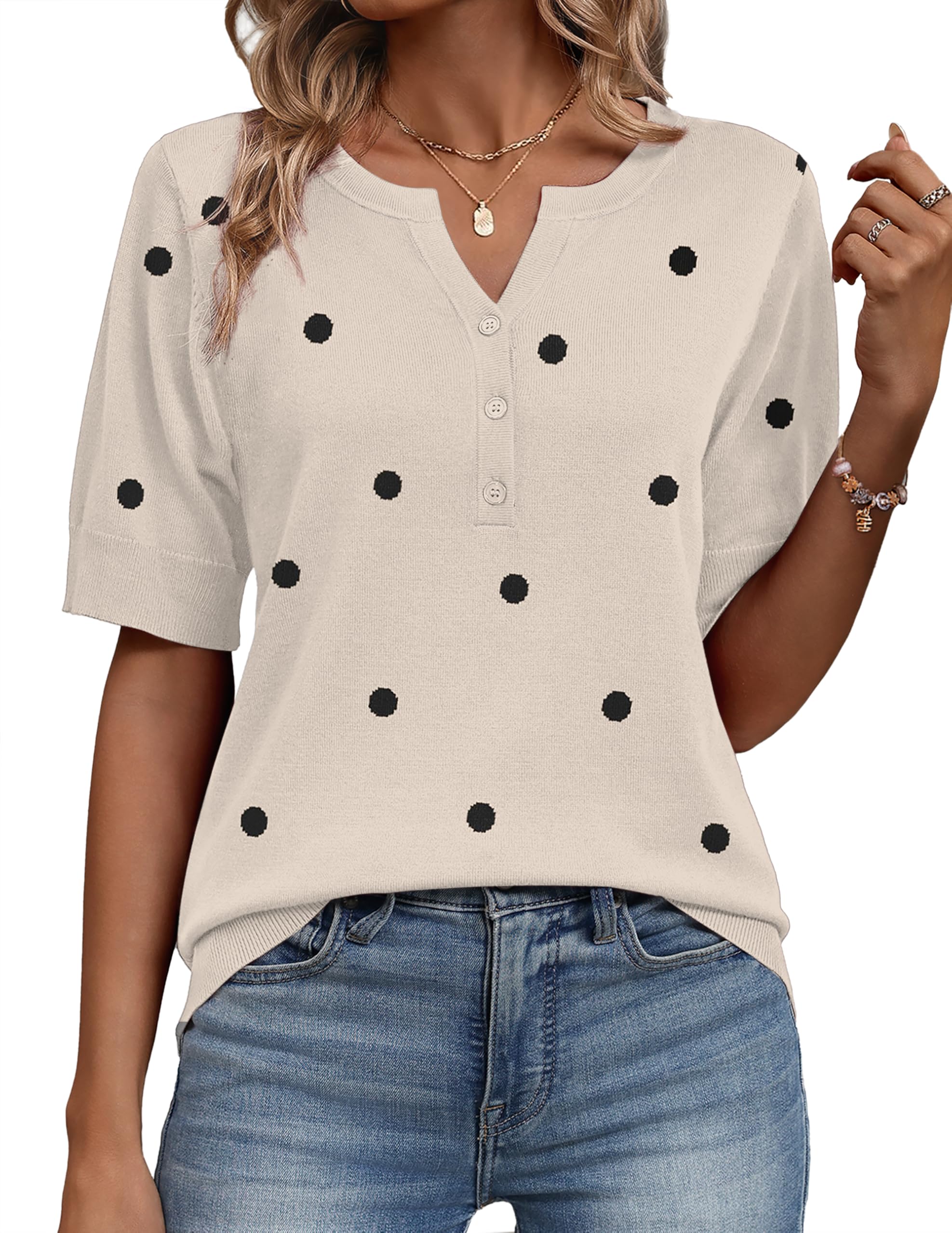 Zeagoo Womens Short Sleeve Sweater 2026 Spring Summer Tops Lightweight Casual V Neck Sweaters Dressy Work Blouses Clothes