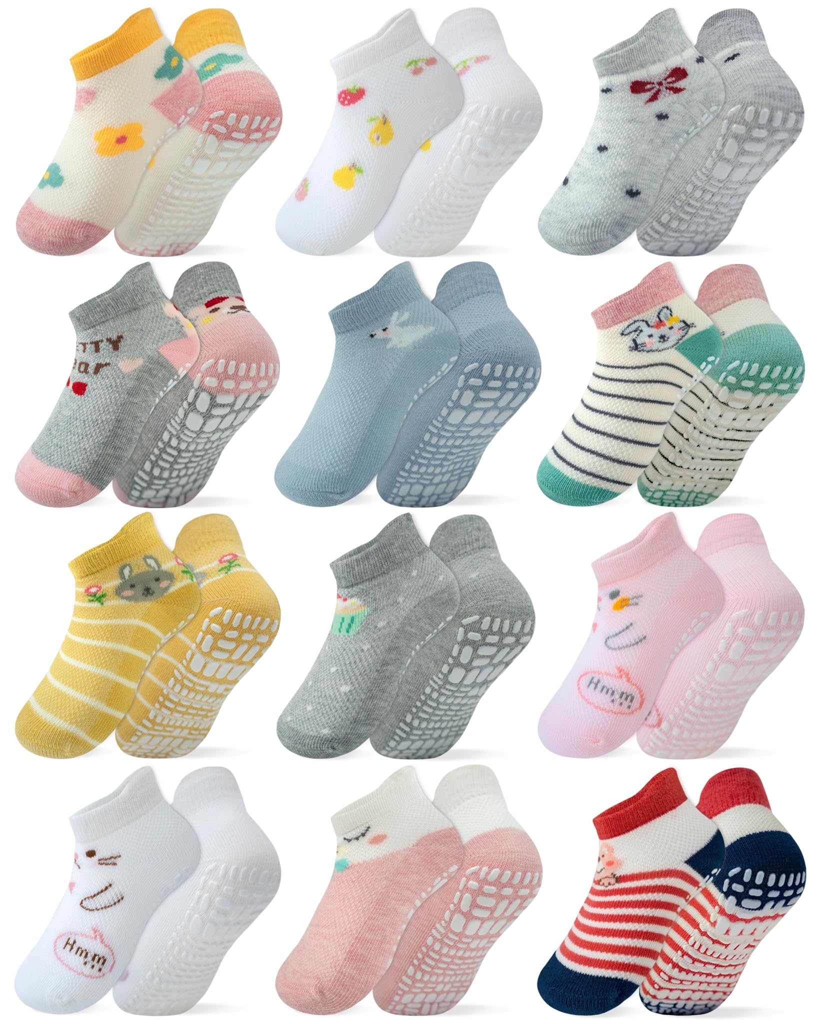 RATIVE Anti Slip Toddler Ankle Socks with Grips Non Skid Cotton Baby Socks for Boys & Girls