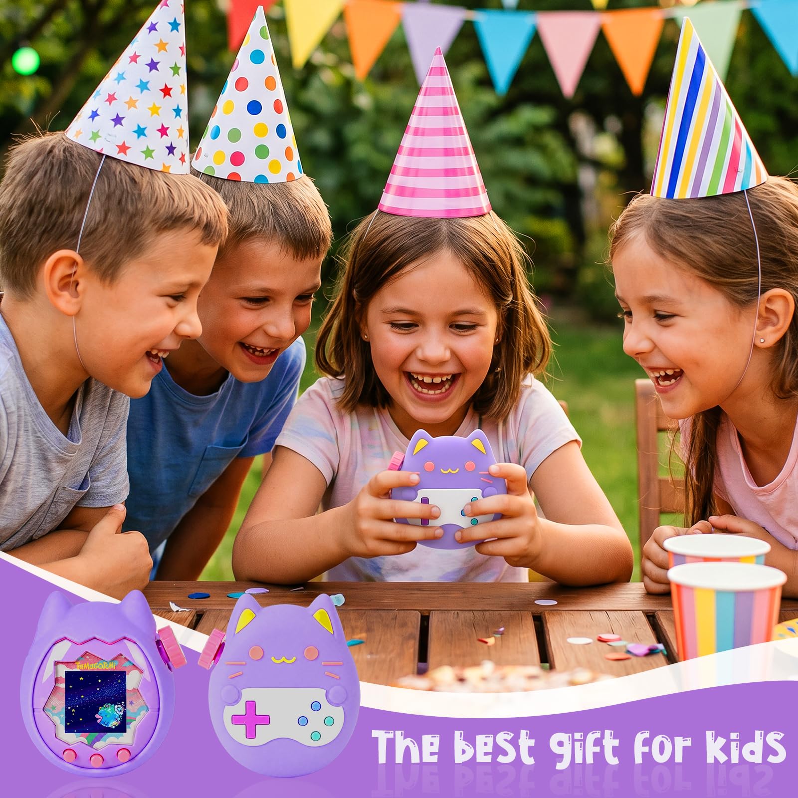 Silikon Hülle und Hartschalenkoffer kompatibel mit Tamagotchi Paradise Virtuelles Haustierspielzeug, Schutzhülle für Tamagotchi Paradise mit Handschlaufe, Bildschirmschutz und Umhängeband (Lila)