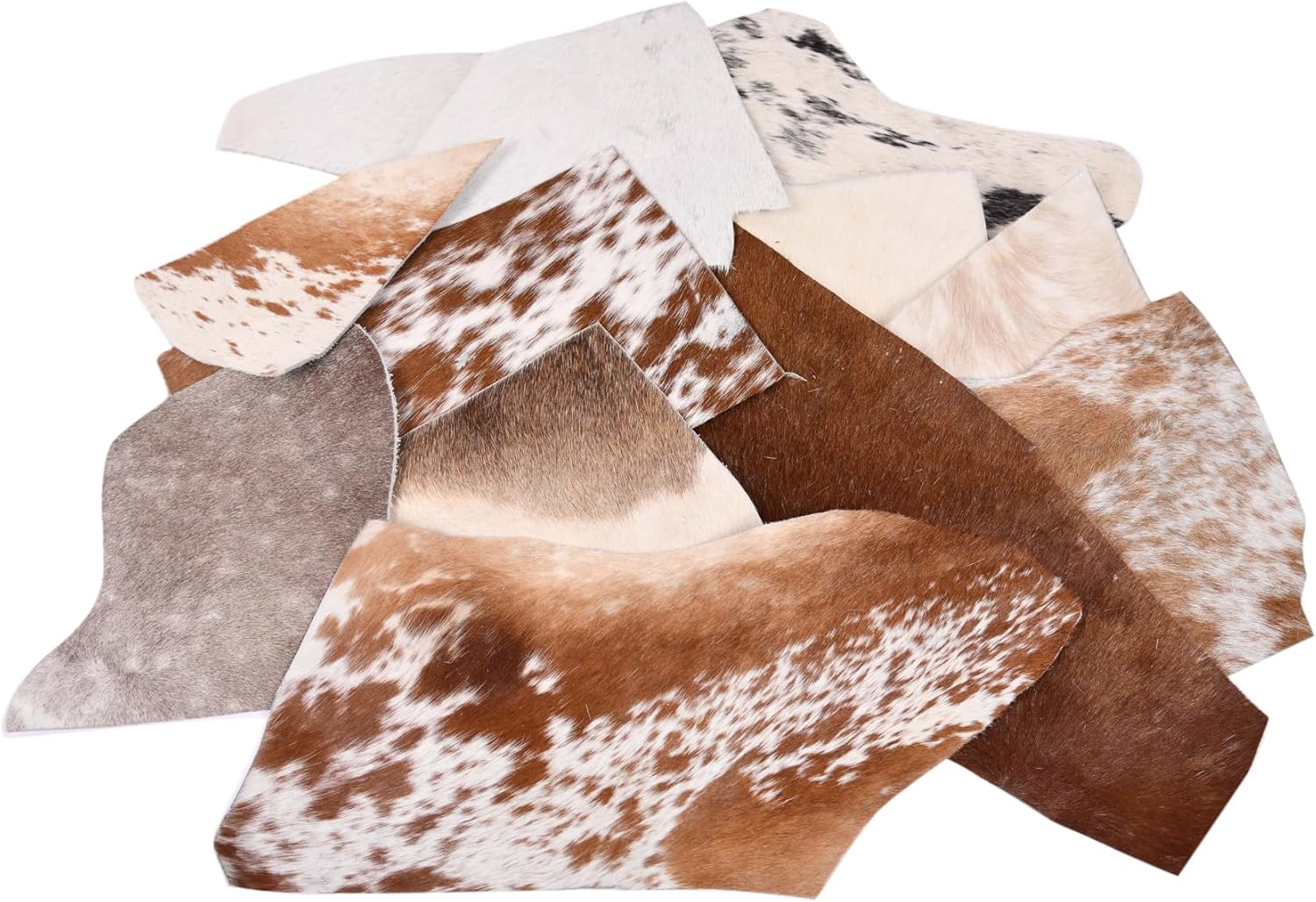 Natural Cowhide Leather Squares, Mixed Colors Hair-On Hide, 6 * 6 Inch, Pack of 10 (Black (12 x 12))