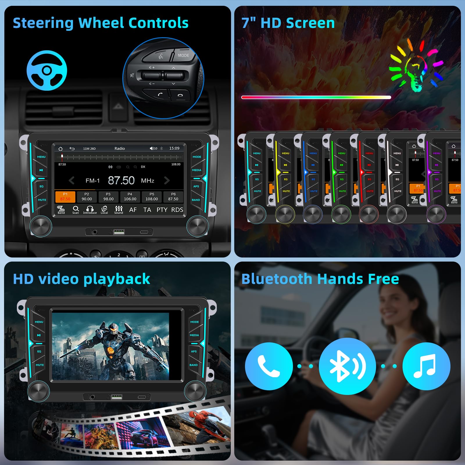 Radio de Coche para VW Golf 5 6 Passat Polo Tiguan Touran Caddy Skoda Seat 7 Pulgadas Pantalla Táctil Inalámbrico Carplay Radio con Android Auto Bluetooth Mirror Link FM Am RDS EQ USB Not Android