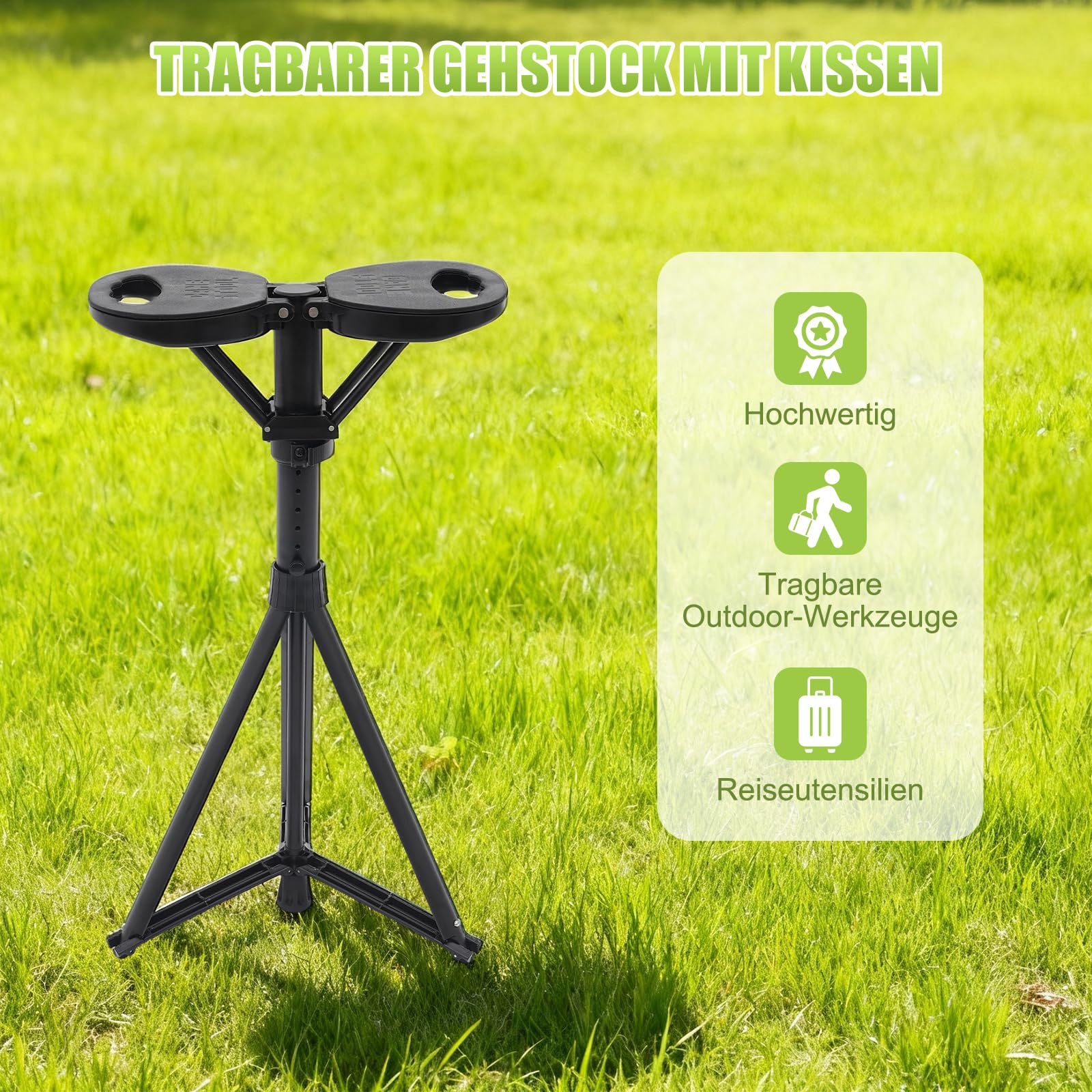 Gehstock mit Sitz, Tragbarer Gehstock Klappbar mit Tragetasche,Sitzstock für Erwachsene und Senioren Maximale Belastung 150 kg für Outdoor-Reisen