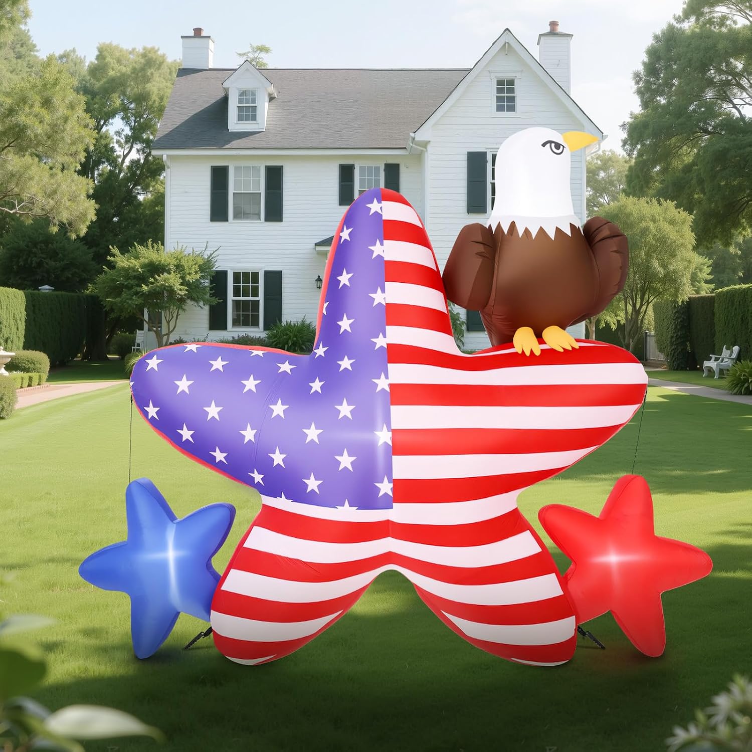 VEVOR 4.82 ft Patriotic Inflatable Decoration, Fourth of July Blow Up Inflatable Independence Day Decoration, Five-Pointed Star & Eagle with Built-in LED Lights for Holiday Indoor Outdoor Yard Decor