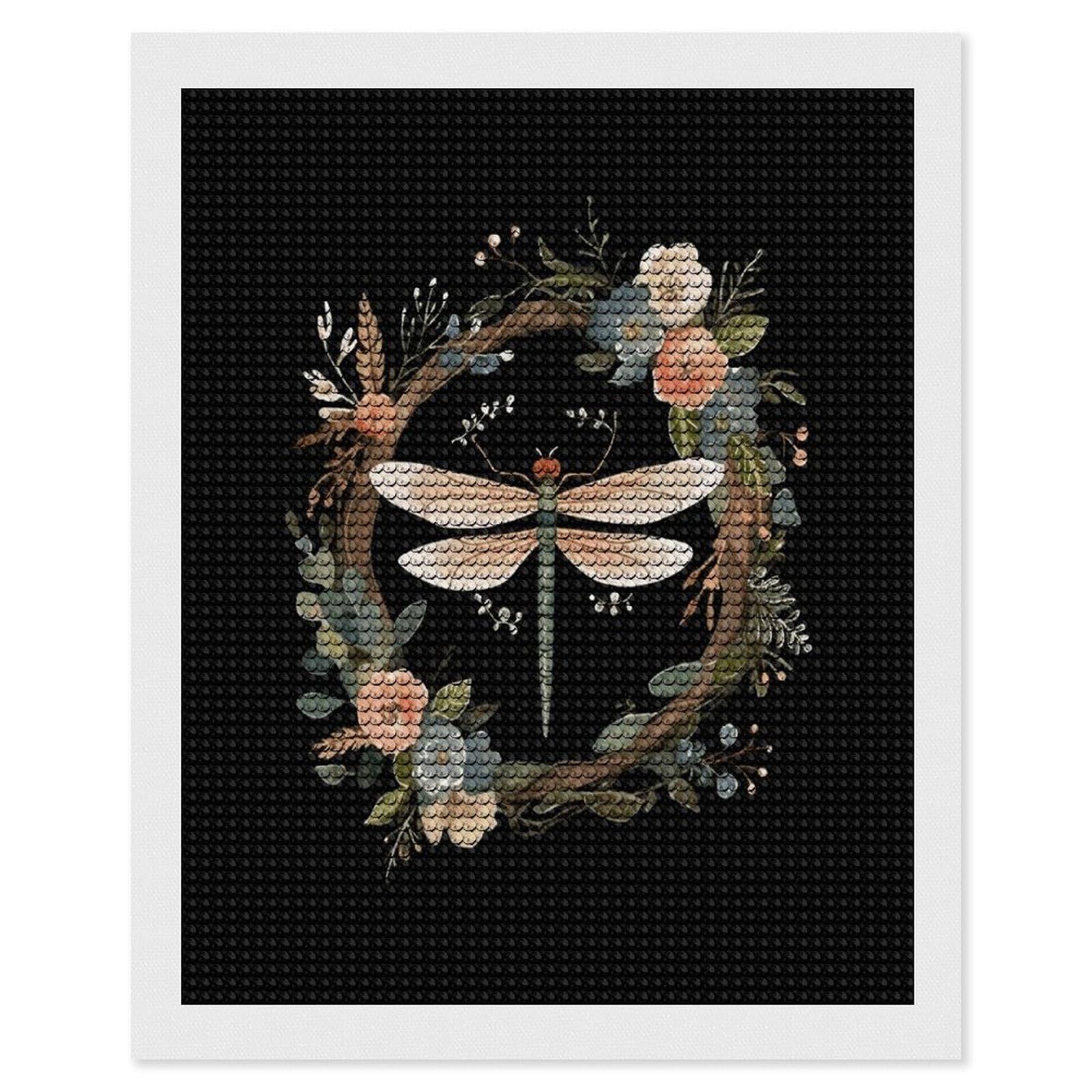 JTREHY Image of Dragonfly in Wreath Diamond Art Kits Personalized DIY Round Diamond Painting Kits for Beginner Full Drill Diamonds Dots Paintings for Adults Gem Art Crafts Home Decor