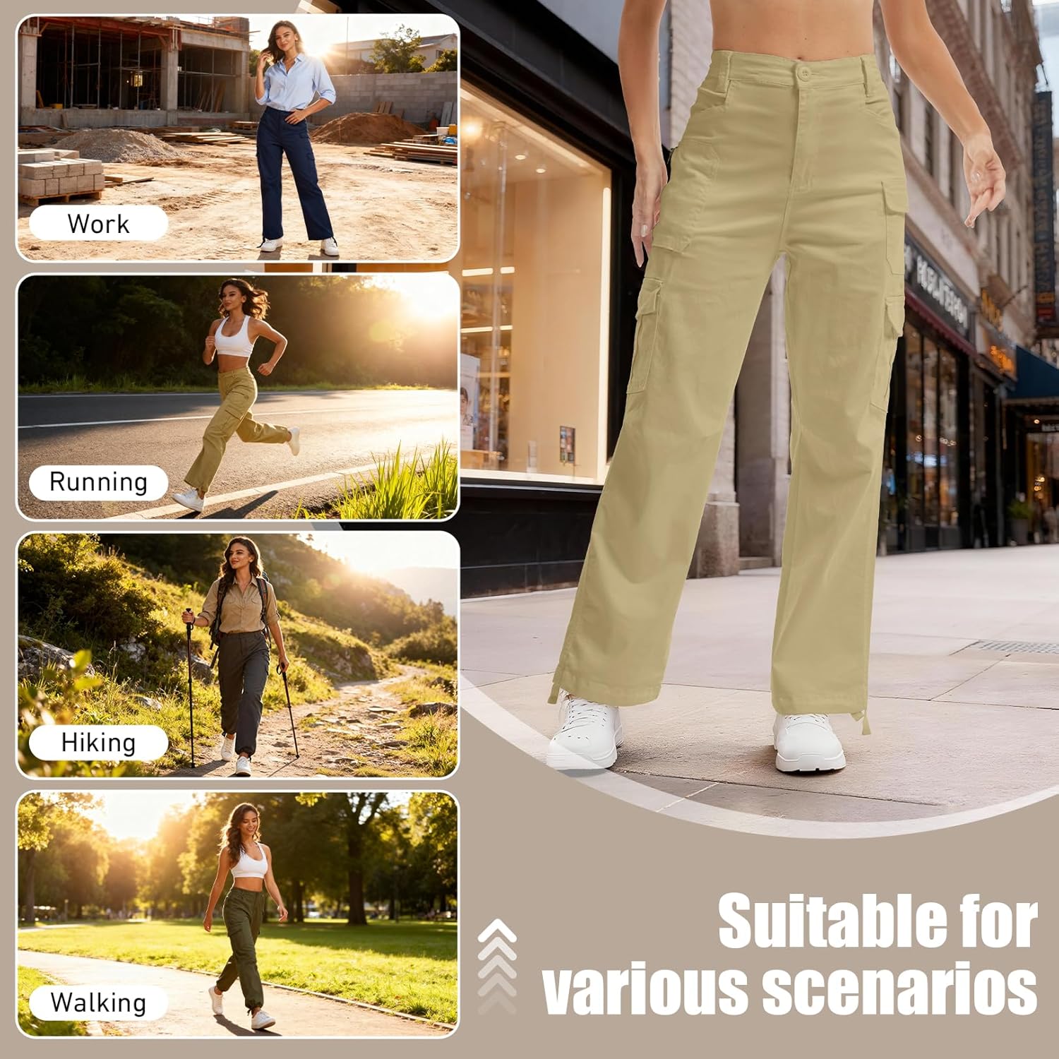 Alfiudad Women's High Waisted Cargo Pants Wide Leg Work Hiking Casual Travel Y2K Streetwear with Pockets Baggy Pants - Image 6
