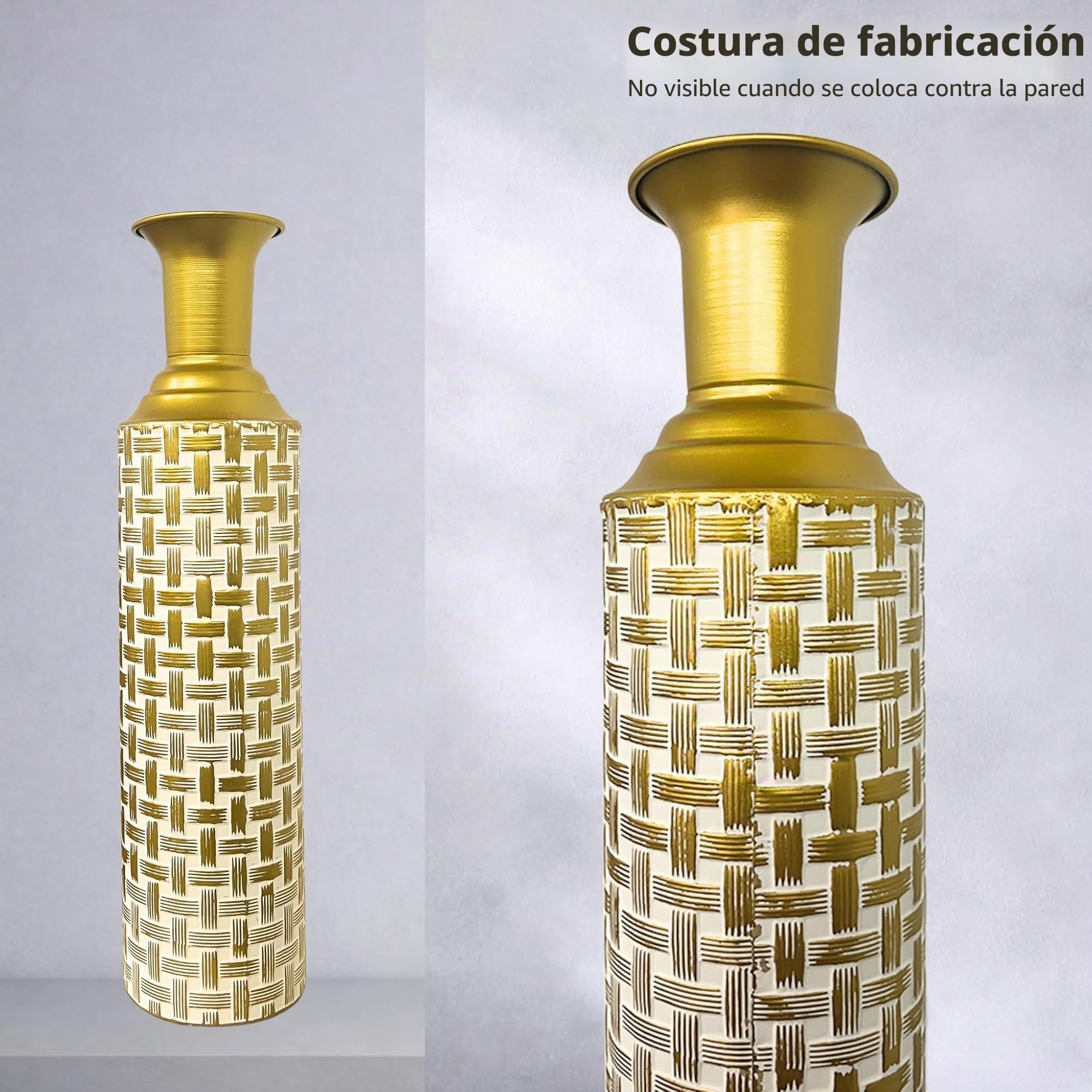 Leewadee Set de 3 Grandes Jarrones de Suelo Metal para Pampa | 3 Jarrones Deco para el Salón, en trío junto a chimenea & TV para Pampa & ramas. Irrompible, sin astillas