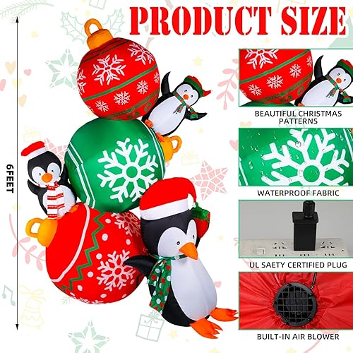 Miniatura 4 de Bolas de Navidad inflables gigantes de 9 pies y pingüinos con luz LED, árbol de Navidad, decoraciones inflables para fiestas de Navidad, jardín,