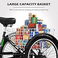 Vista 6 de H&ZT Triciclo para adultos, bicicleta de 3 ruedas, triciclo crucero, con engranaje de 7 velocidades, mango de freno de estacionamiento, escalón