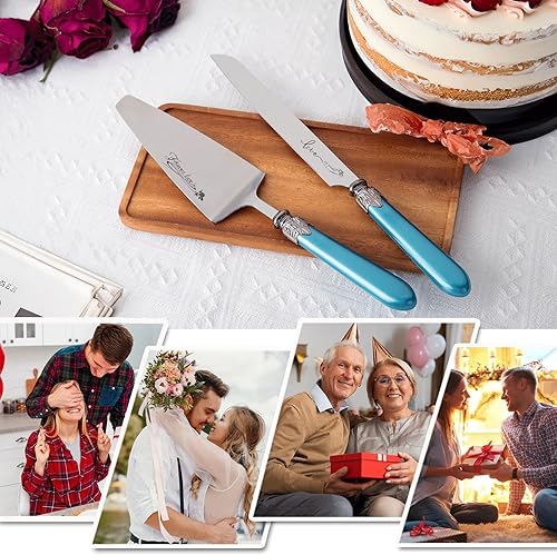 Miniatura 3 de Juego de cuchillo y servidor para pastel (azul)