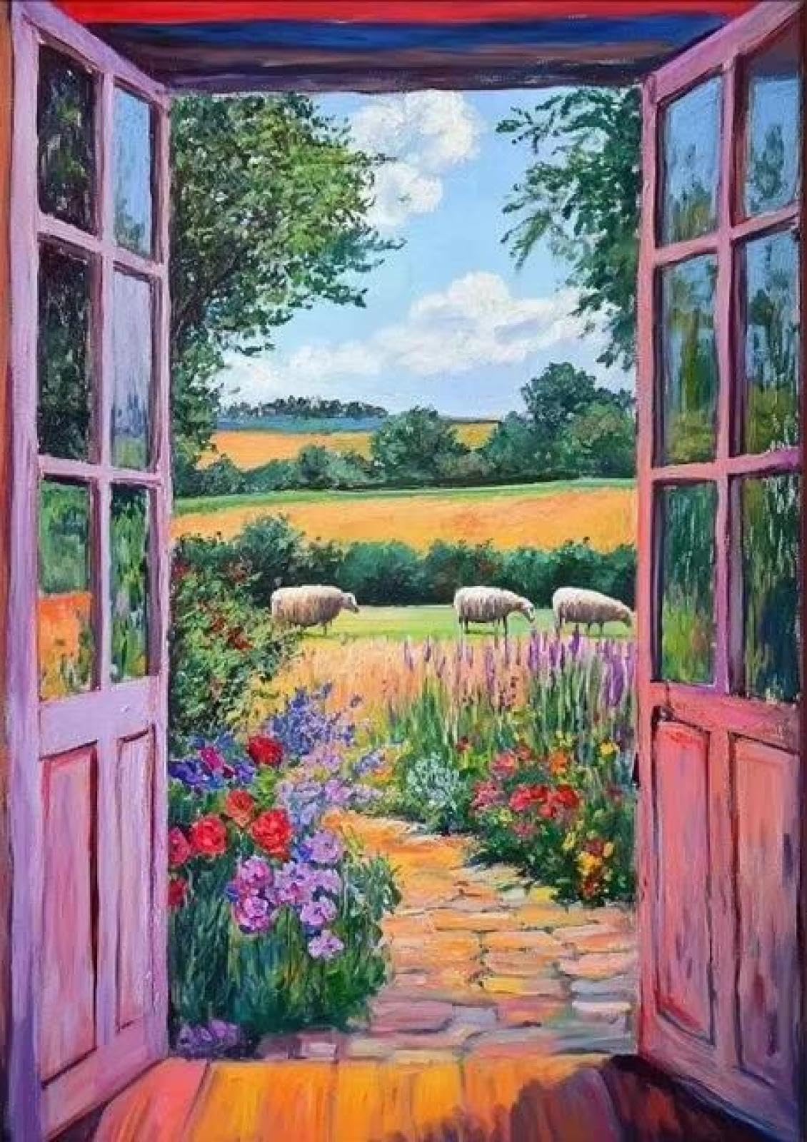 SHINERING Natural Scenery Beyond The Window Bohemian Colourful Open Window Canvas Painting Poster Prints Wall Art Picture Home Decor A16 21X30Cm Unframed