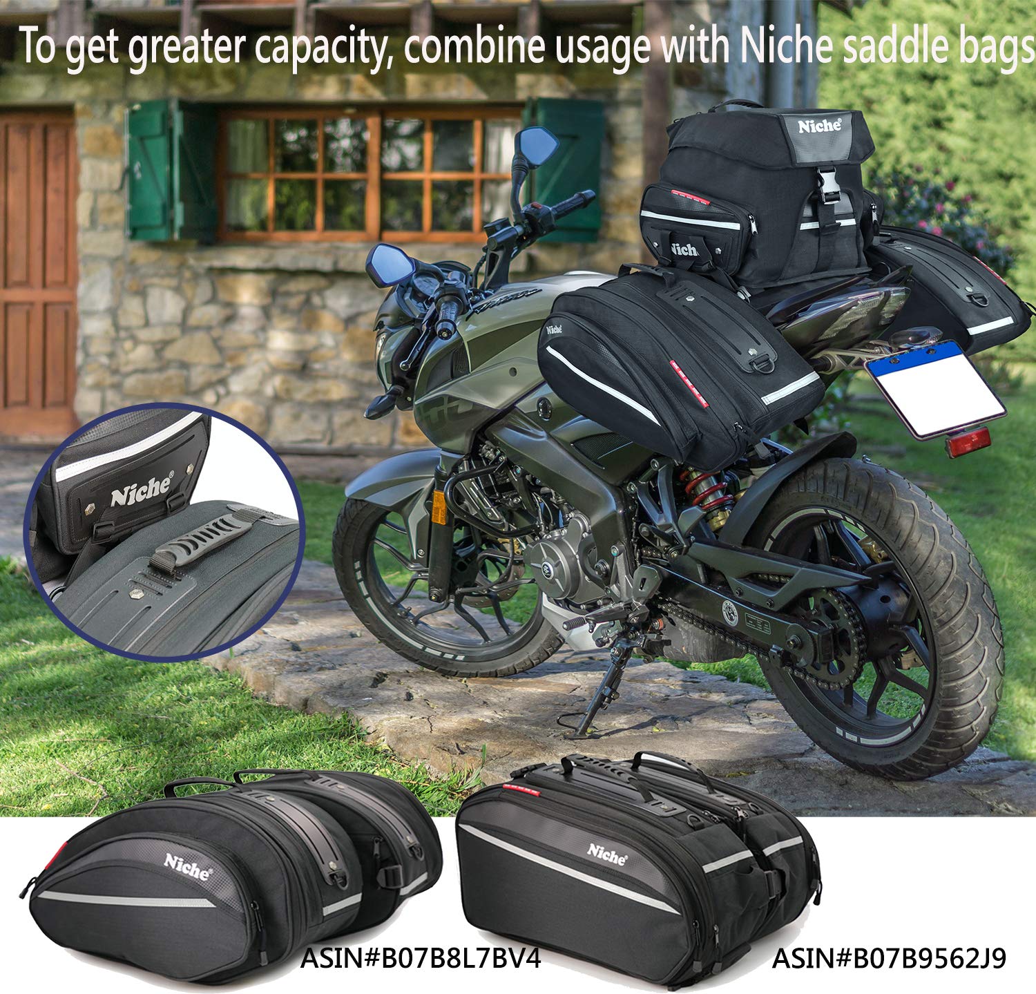 Rhinowalk Motorcycle Tail Bag Travel Luggage Expandable Motorcycle Tail Bag 35l Waterproof All Weather Trunk Rack Bag With Sissy Bar Straps Carbon Black Color Bright Black