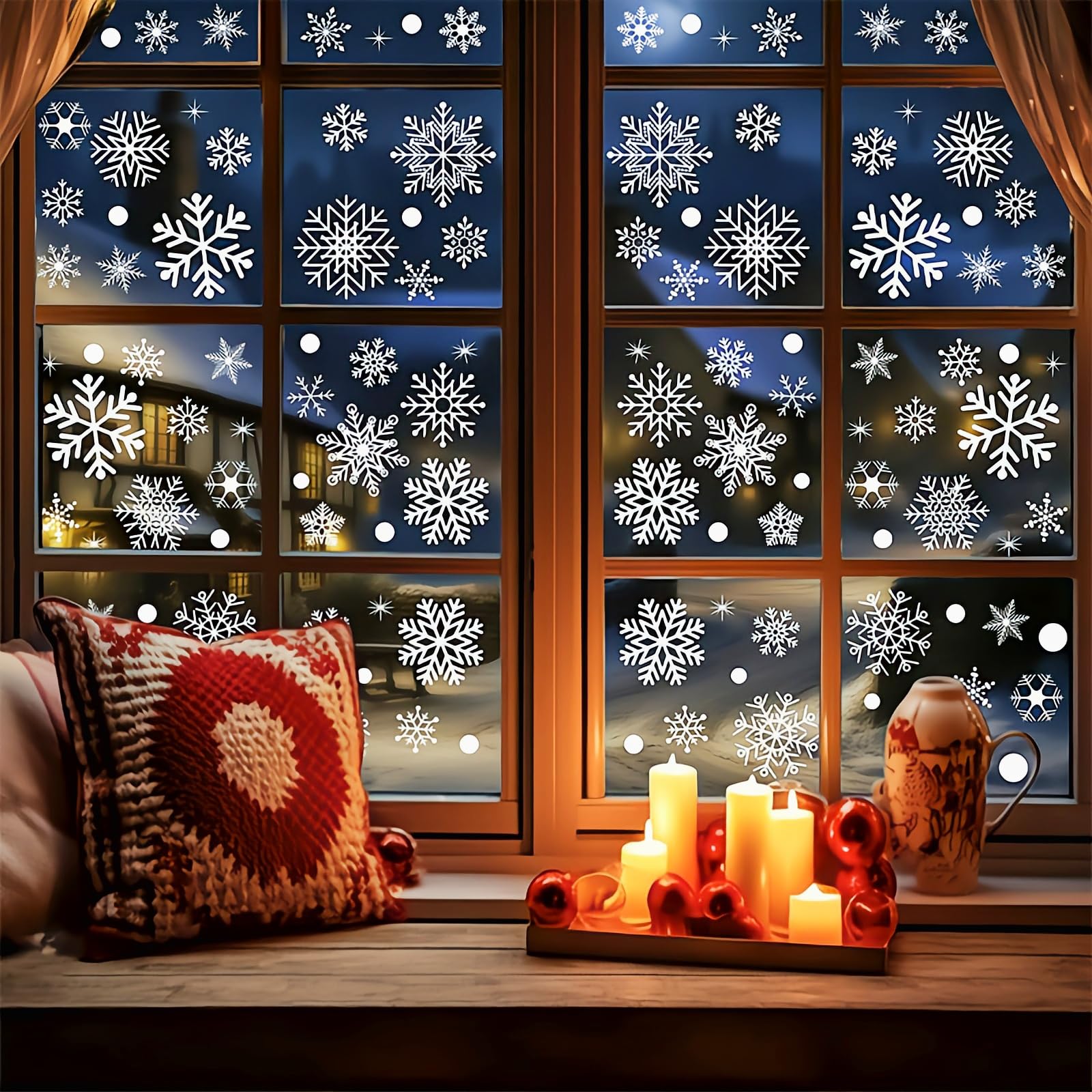 Tivleed Snowflakes Christmas Decorations, Christmas Window Stickers, Christmas Stickers, 9 Sheets Glitter Snowflake Window Clings, Reusable Static Decals For Xmas