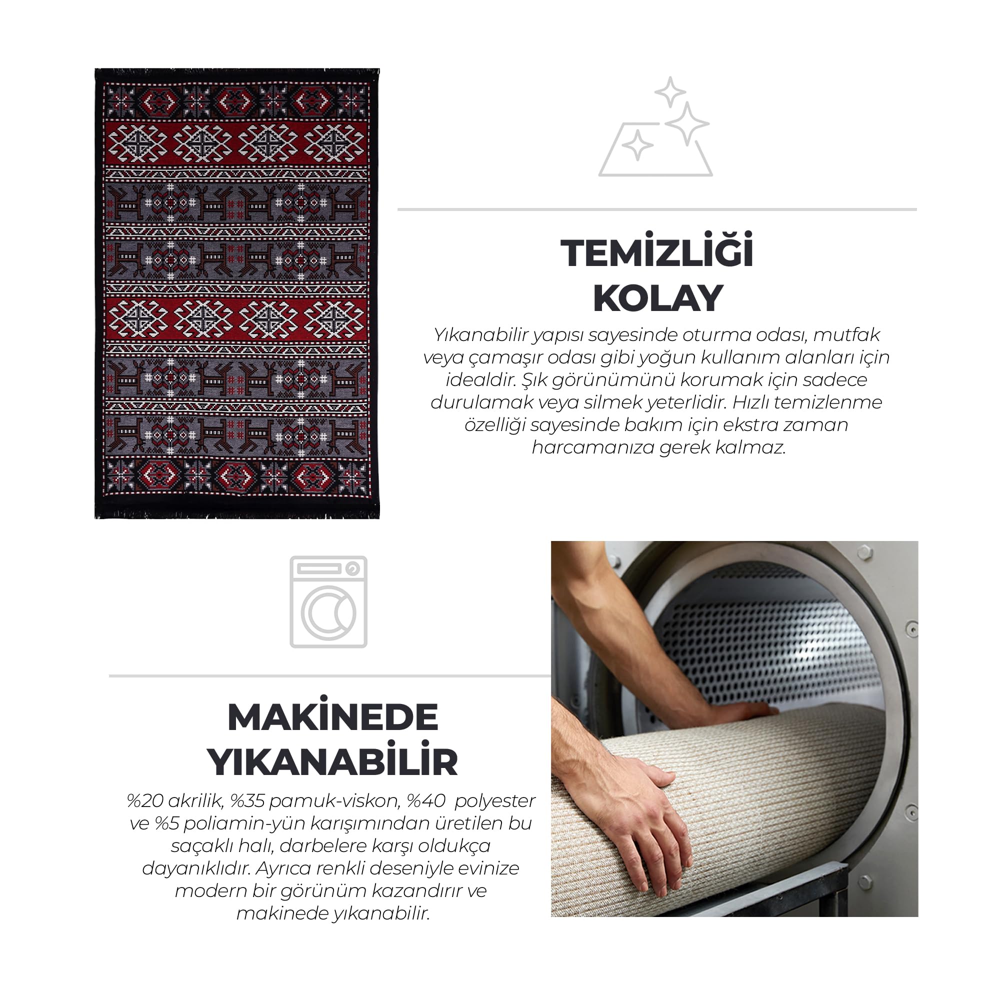 Bigghome Kilim, Makinede Yıkanabilir, Modern Desenli, 80 * 150 cm, SA25HC