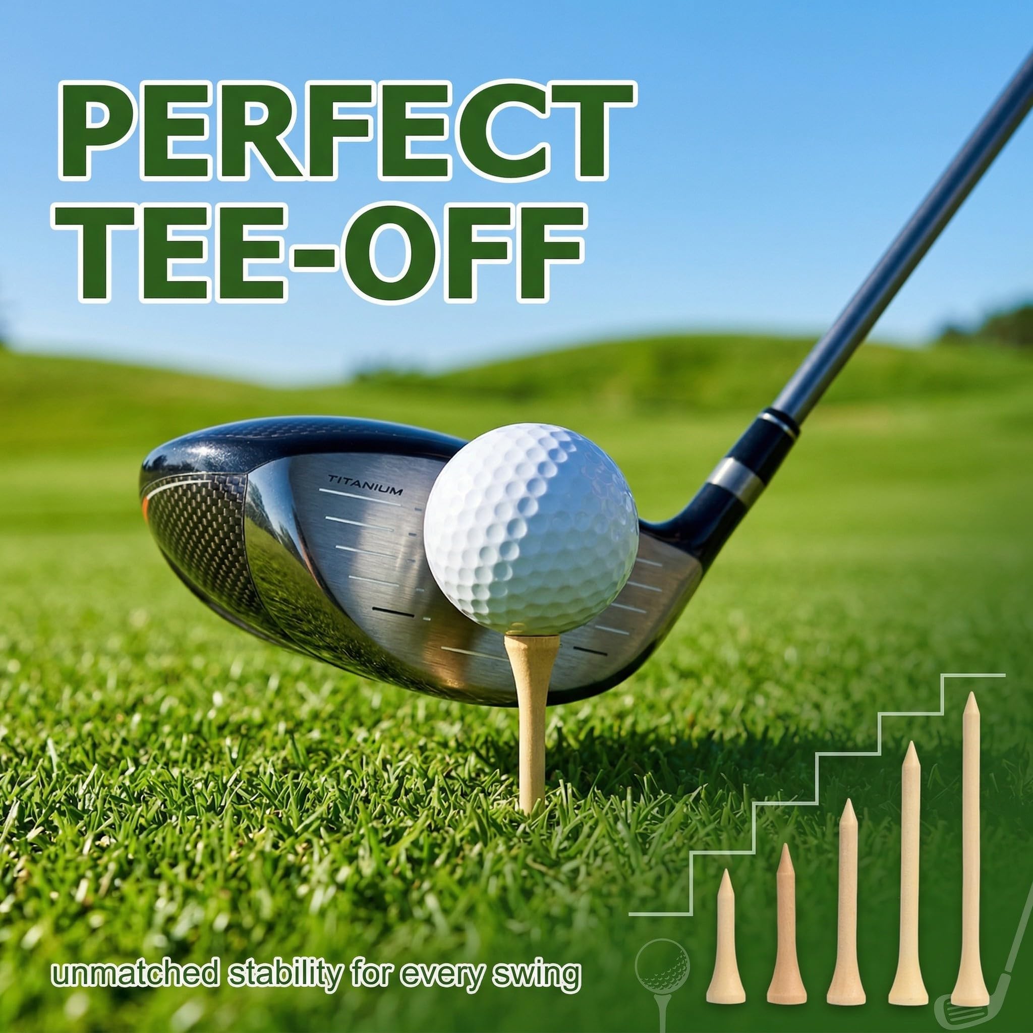60 Pezzi Tee da Golf in Legno 5 Altezze Diverse (83mm-35mm), Accessori Golf Ecologici e Biodegradabili, Confezione Mista per Allenamento e Partita, Colore Naturale