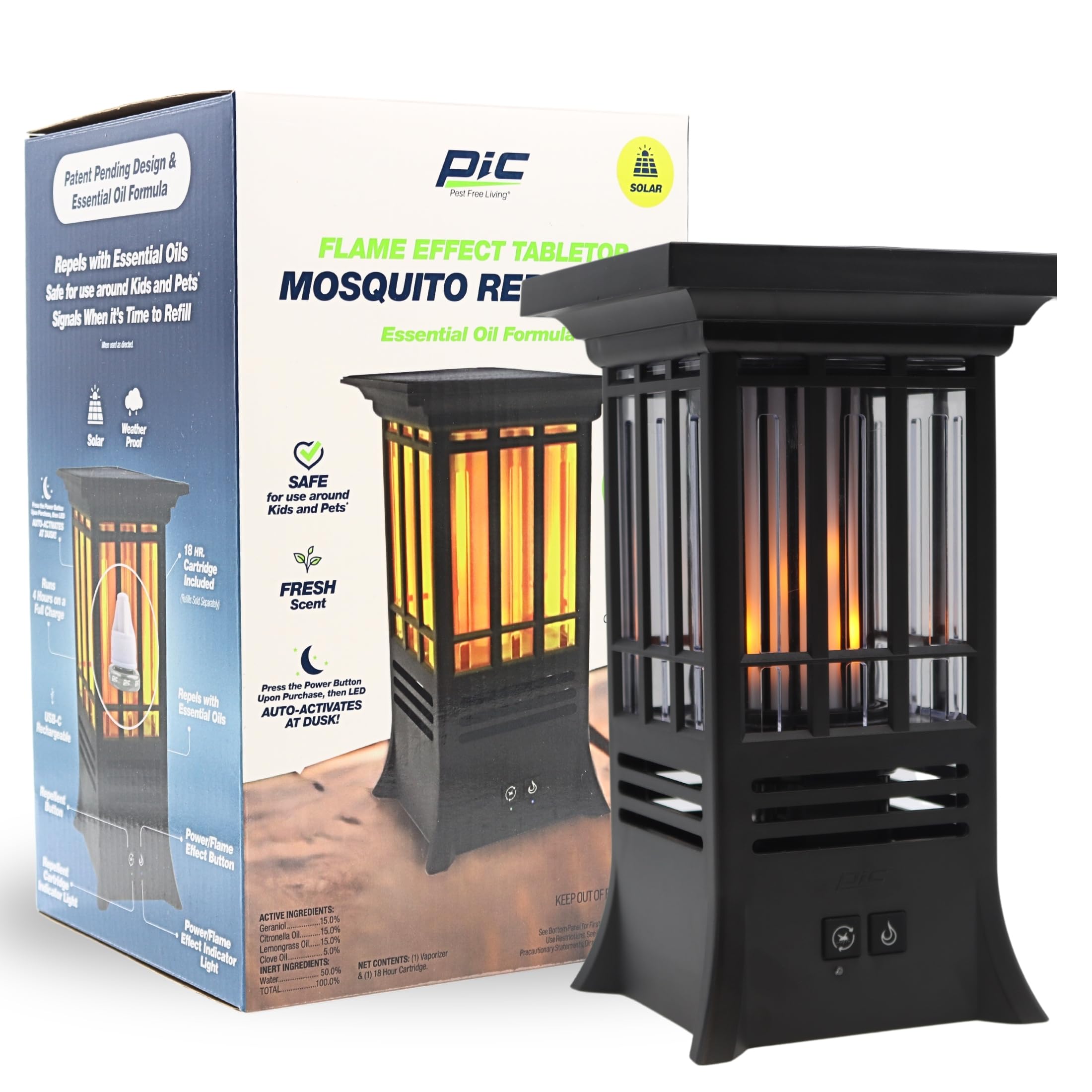 PIC Tabletop Solar Mosquito Repellent with Flame Effect