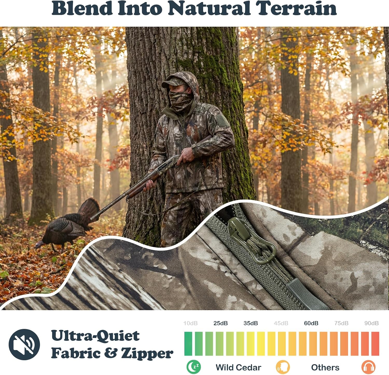 Men Camo Fleece Lining Hunting Clothes for Early Season | Windproof, Water Resistant, Quiet and Durable Fabric, Pantented Camo, Adjustable Design, 14 Pockets, for Spring and Fall