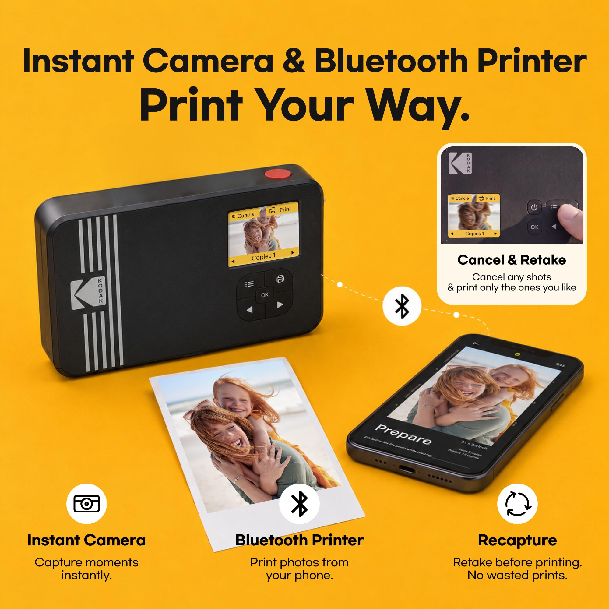 KODAK Mini Shot 2 Retro 4PASS 2-in-1 Instant Camera and Photo Printer (2.1x3.4) + 68 Sheets Bundle, White 2