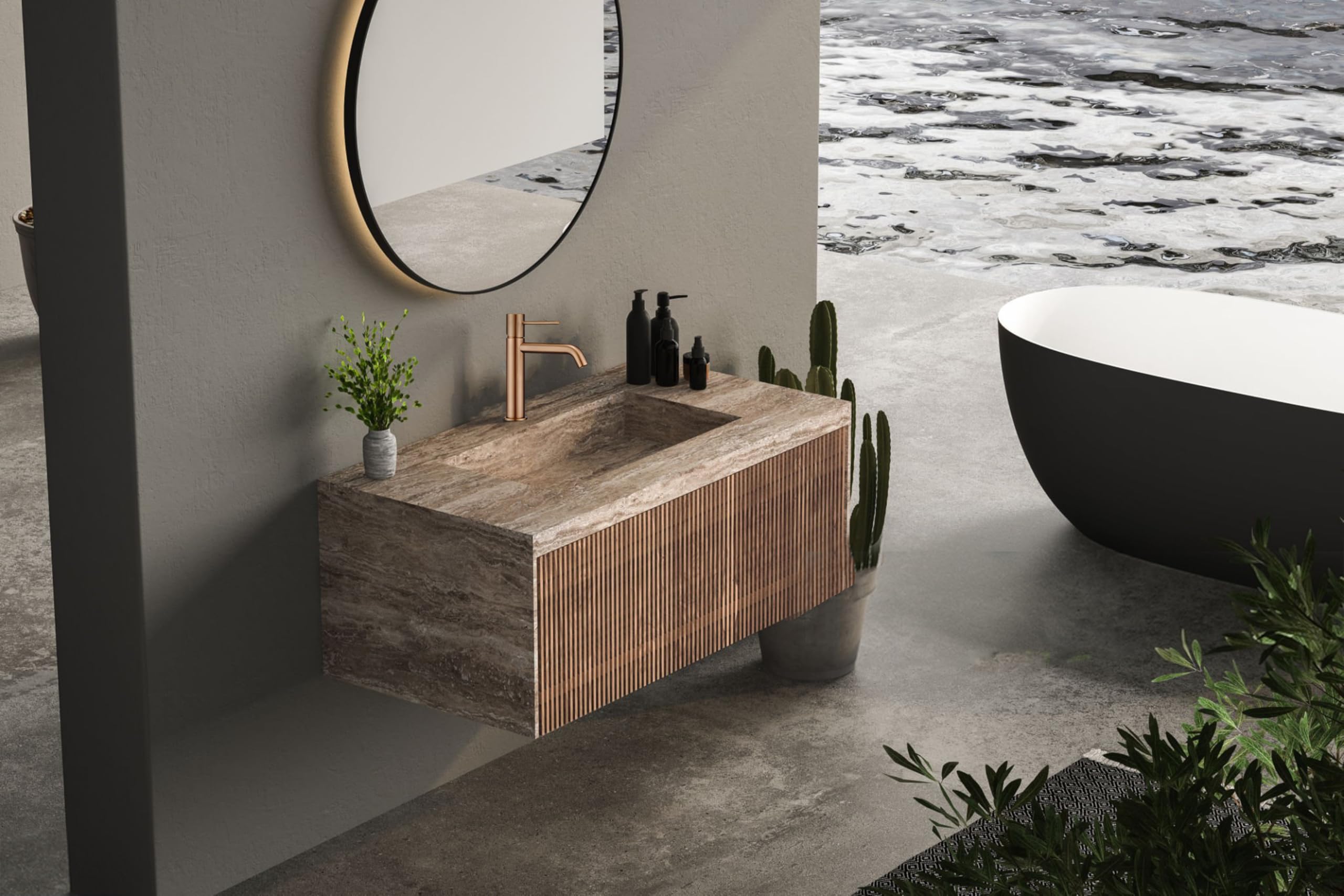 MIce - Grifo monomando de lavabo fabricado en latón - 2 vias agua Fria/Caliente - Griferia de baño para lavabo color Cobre Mate serie Brezzo BZO001-1CM