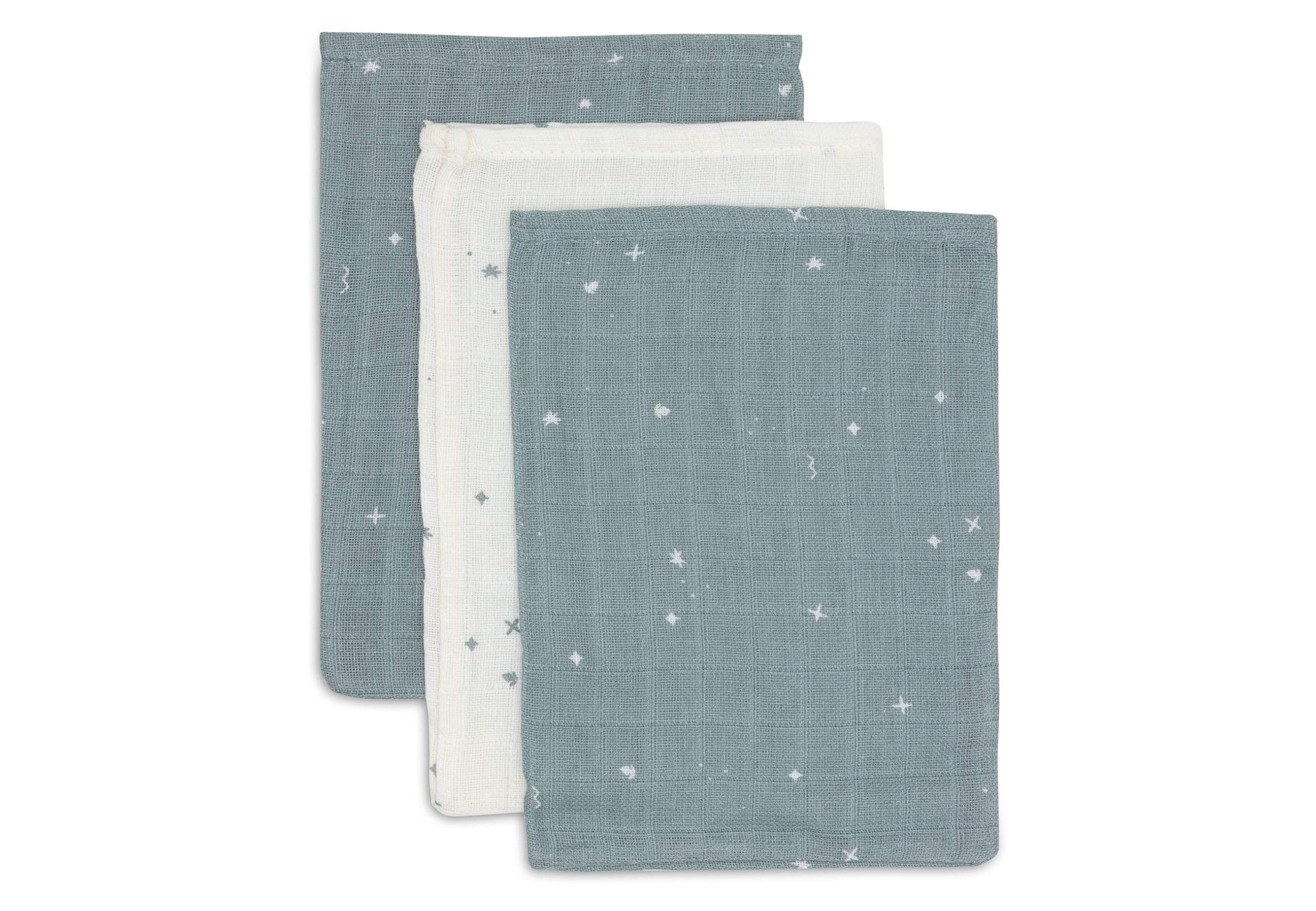 Jollein Waschlappe Baby - Twinkling, Sea Green - 3er Pack - 15x20cm - 100% Baumwolle - Waschhandschuh Baby - OEKO-TEX Zertifiziert