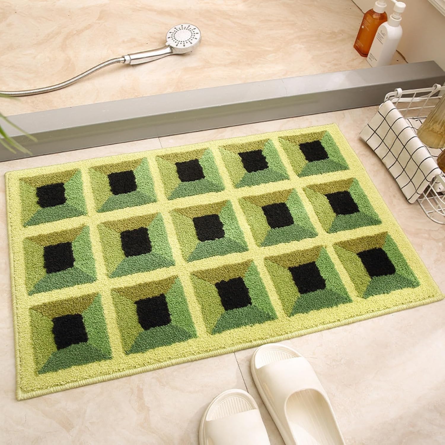 WOMGKDA Bath Mats for Bathroom 50x80cm Black Super Absorbent Quadrilateral Mat Non Slip Soft Flannel Bathroom Carpet Anti-Slip Bottom for Tub Shower Room Floor, 40×60cm, 40×60cm