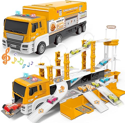 Juguetes de garaje para niños de 3, 4, 5, 6 años, camión de transporte grande con luz y sonido, juguetes de construcción, juguetes de construcción,