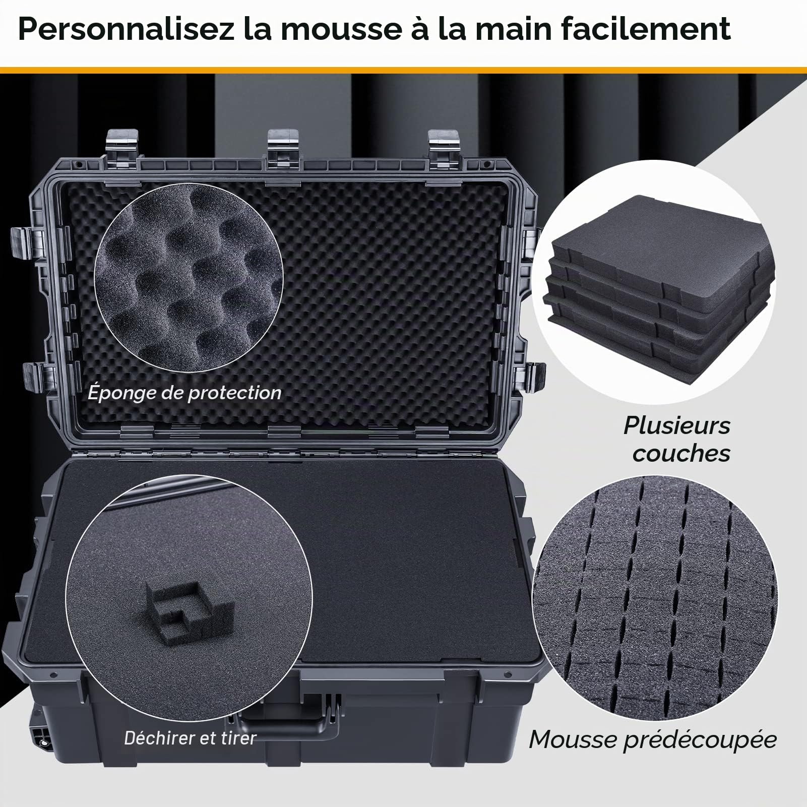 Lykus HC-7530 Grand Valise Rigide imperméable avec roulettes et Mousse, Taille intérieure 75x45x30 cm, adaptée aux appareils Photo, objectifs, équipements électroniques et Plus