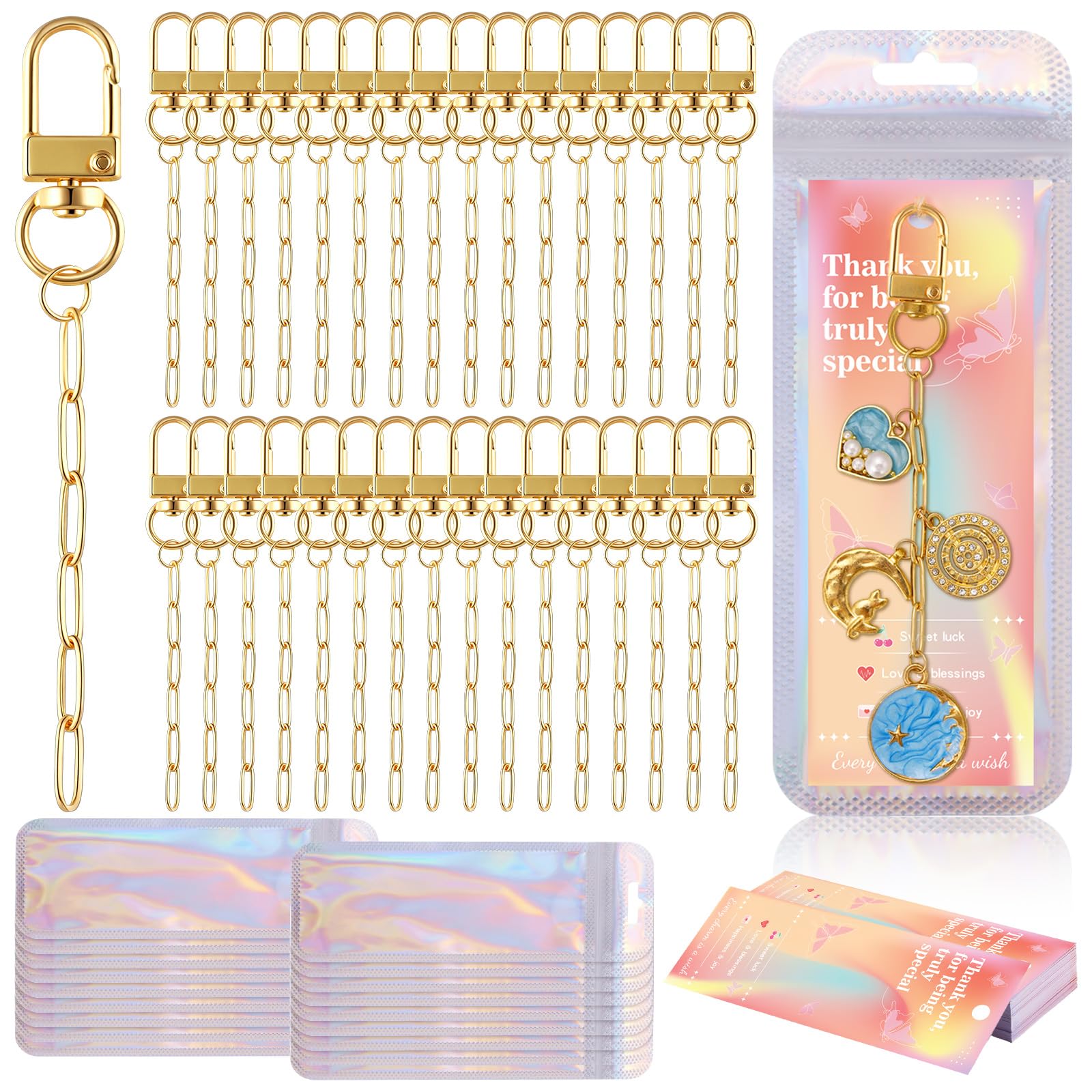 Wurosi 32pcs Paperclip Keychain Making Kit,Key Ring Swivel Snap Hook Chains